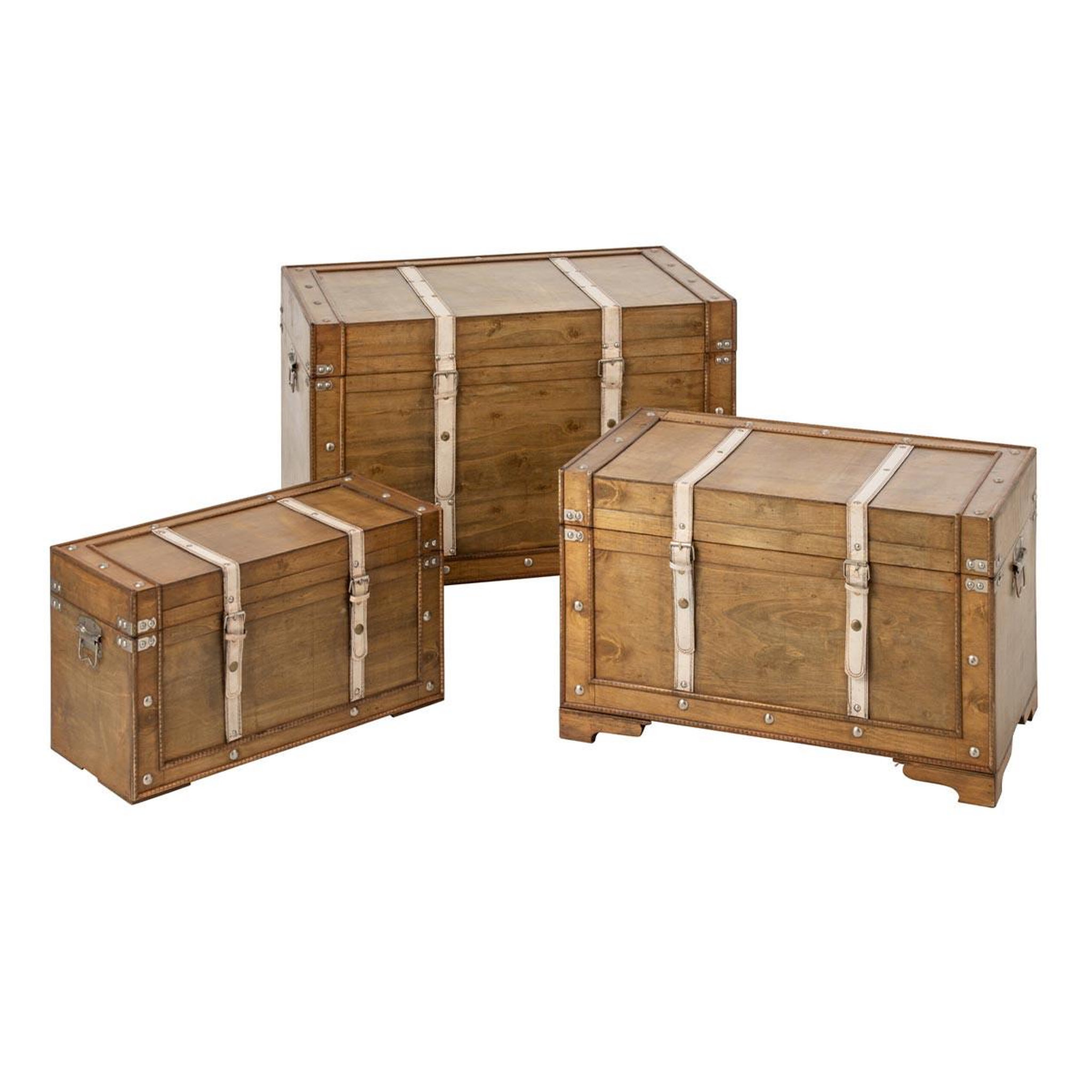 J-LINE Lot de 3 Coffres Déco  Aubin  75cm Marron