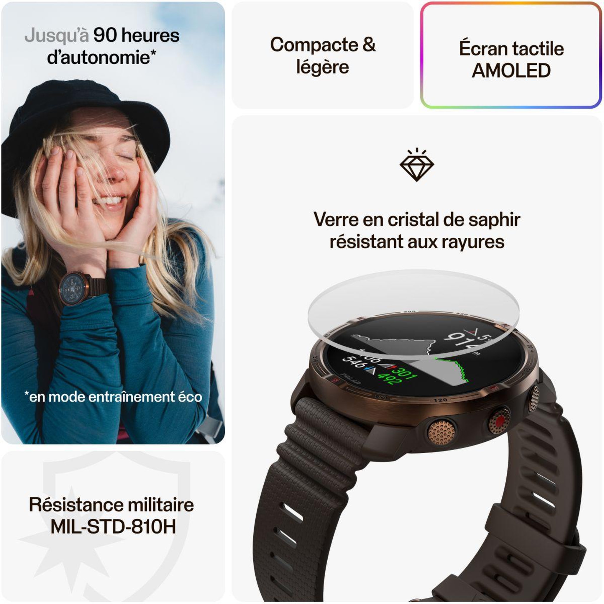 Voir la diapositive 3 : POLAR Montre sport Grit X2 Maron S-L