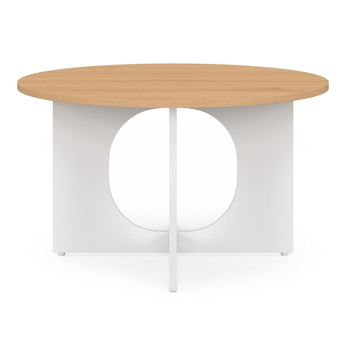 ID MARKET Table basse ronde ALOISE pied arc bois et blanc 70 cm