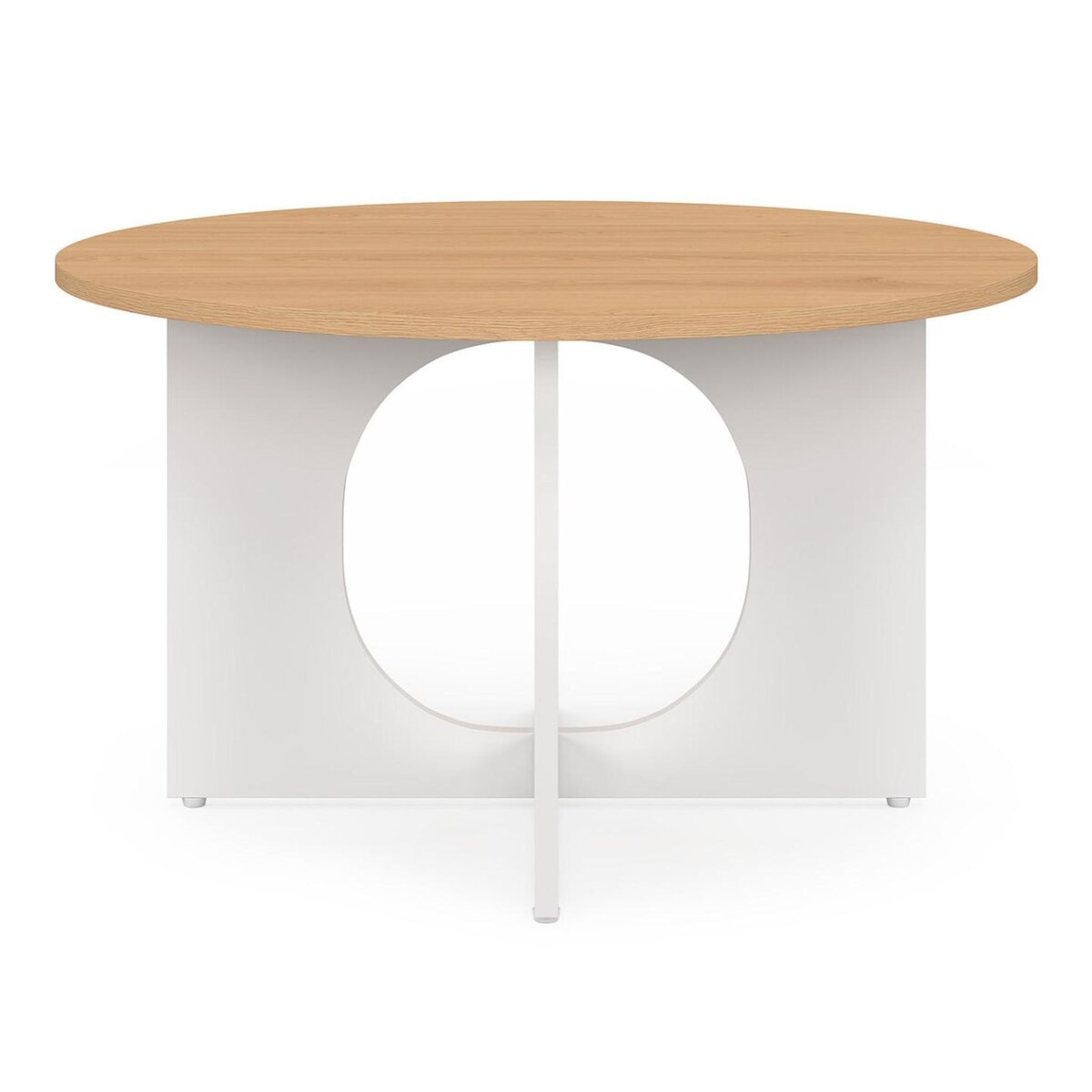 ID MARKET Table basse ronde ALOISE pied arc bois et blanc 70 cm