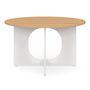 Voir la diapositive 3 : ID MARKET Table basse ronde ALOISE pied arc bois et blanc 70 cm