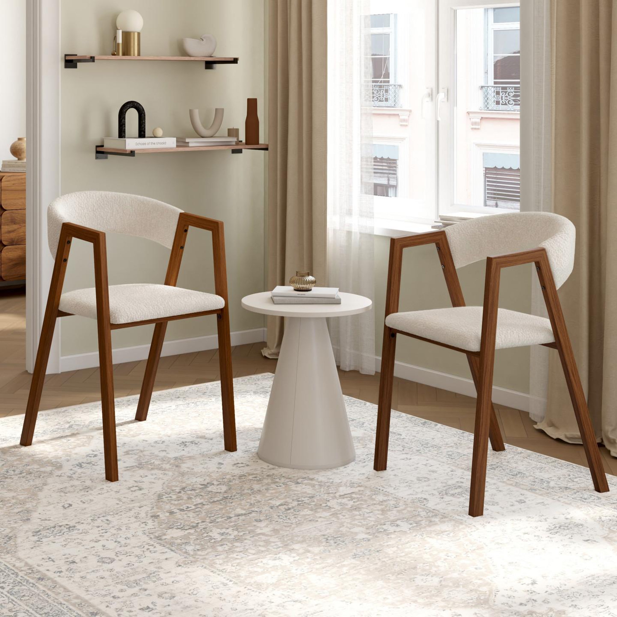 Voir la diapositive 6 : ID MARKET Lot de 6 chaises CAMILLE en métal effet noyer et tissu bouclette avec accoudoirs