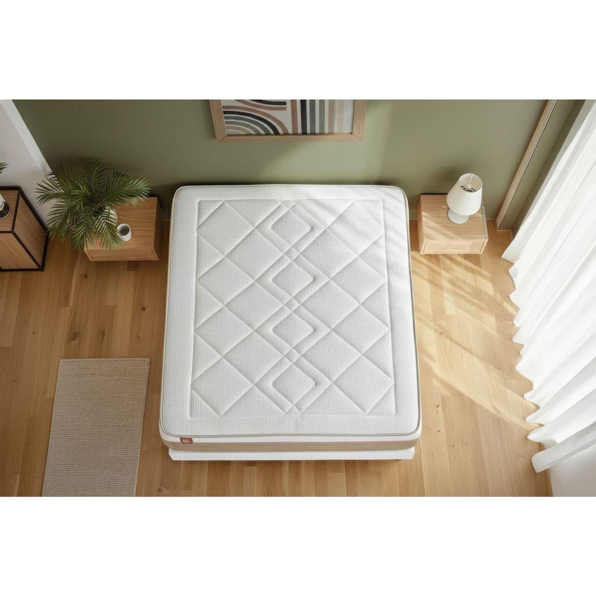 MARMOTTES&CO Pack prêt à dormir matelas LE SOYEUX 160x200cm Ressorts ensachés + Mémoire de forme BioVisco + sommier kit Beige
