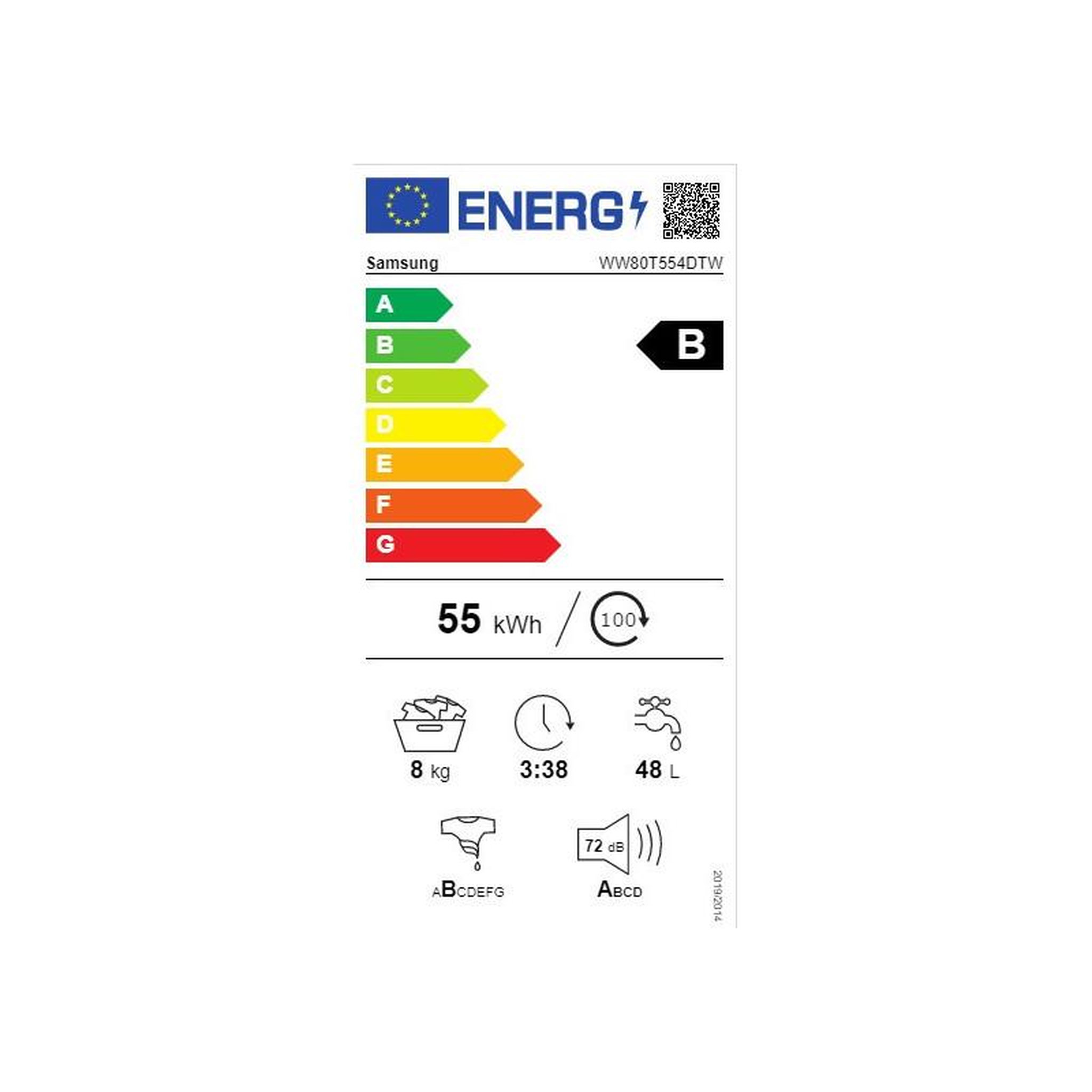 Voir la diapositive 6 : Samsung Lave-linge frontal 8 kg 1400 tours/min - ww80t554dtw