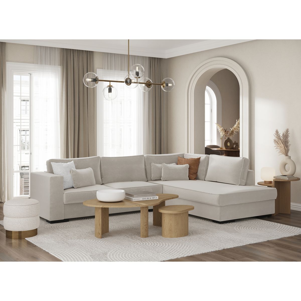 Canapé d'angle droit 4 places tissu PENELOPE