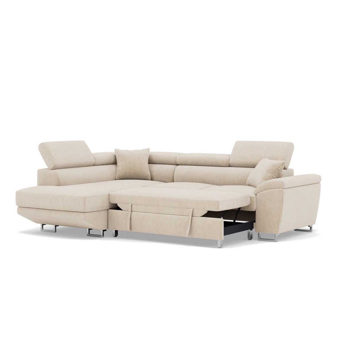 BEST MOBILIER Baoji - canapé d'angle gauche 5 places convertible avec têtières et coffre en velours côtelé