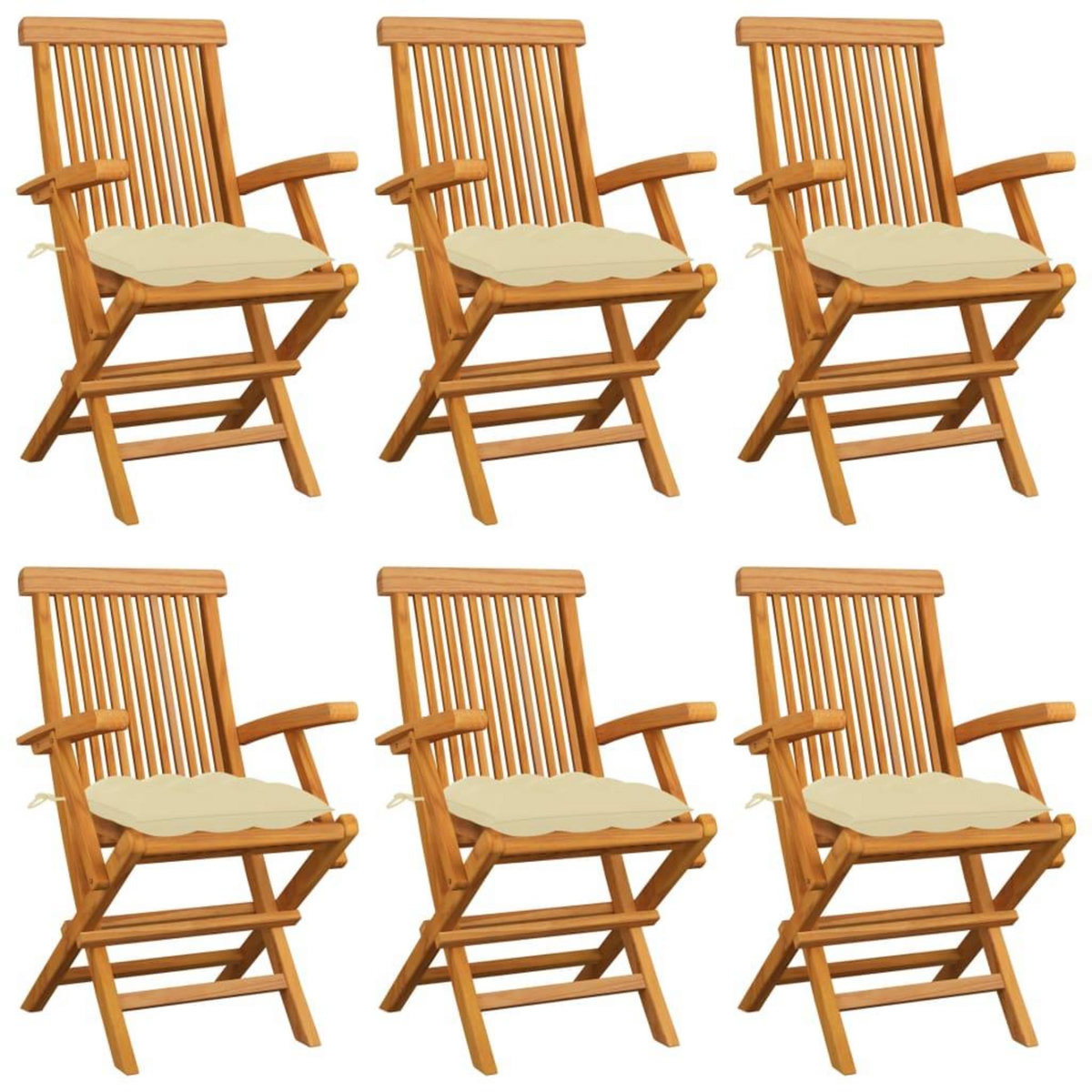 VIDAXL Chaises de jardin et coussins blanc creme lot de 6 Teck massif