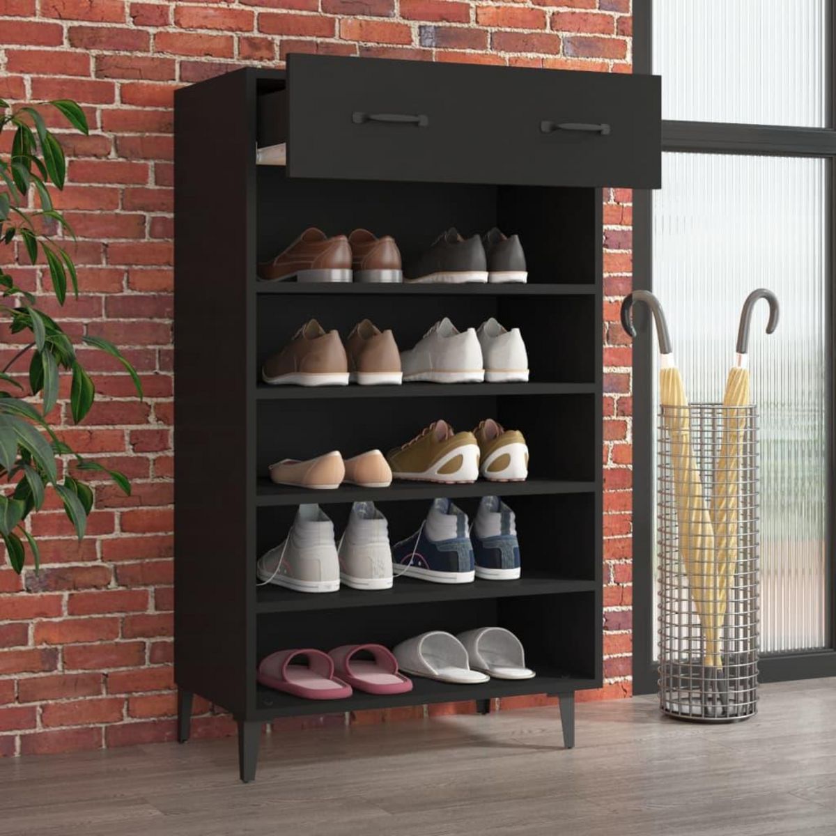 VIDAXL Armoire a chaussures Noir 60x35x105 cm Bois d'ingenierie