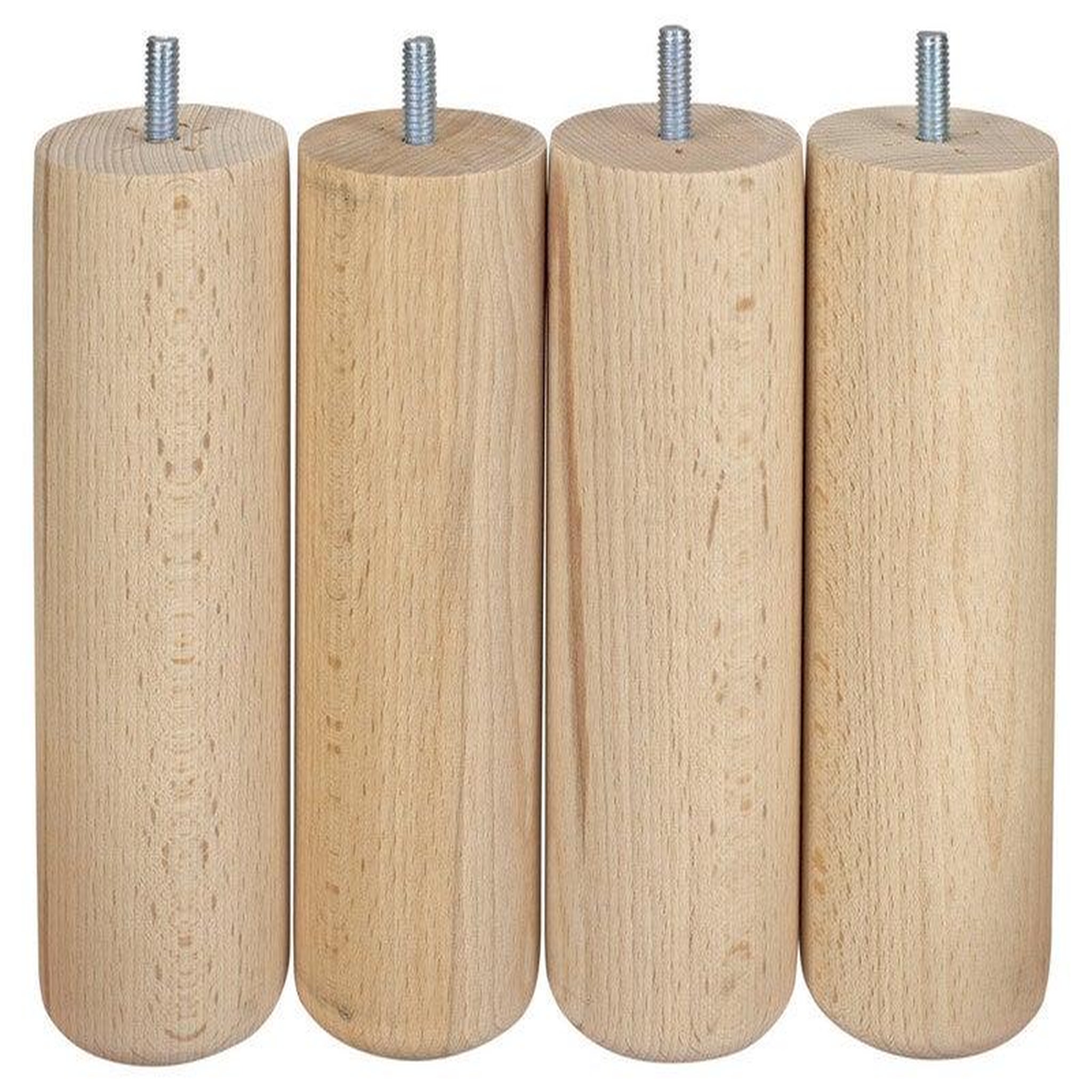 CIME Lot De 4 Pieds De Meuble Cylindrique Fixes Hêtre Brut Blanc/Beige, 15Cm