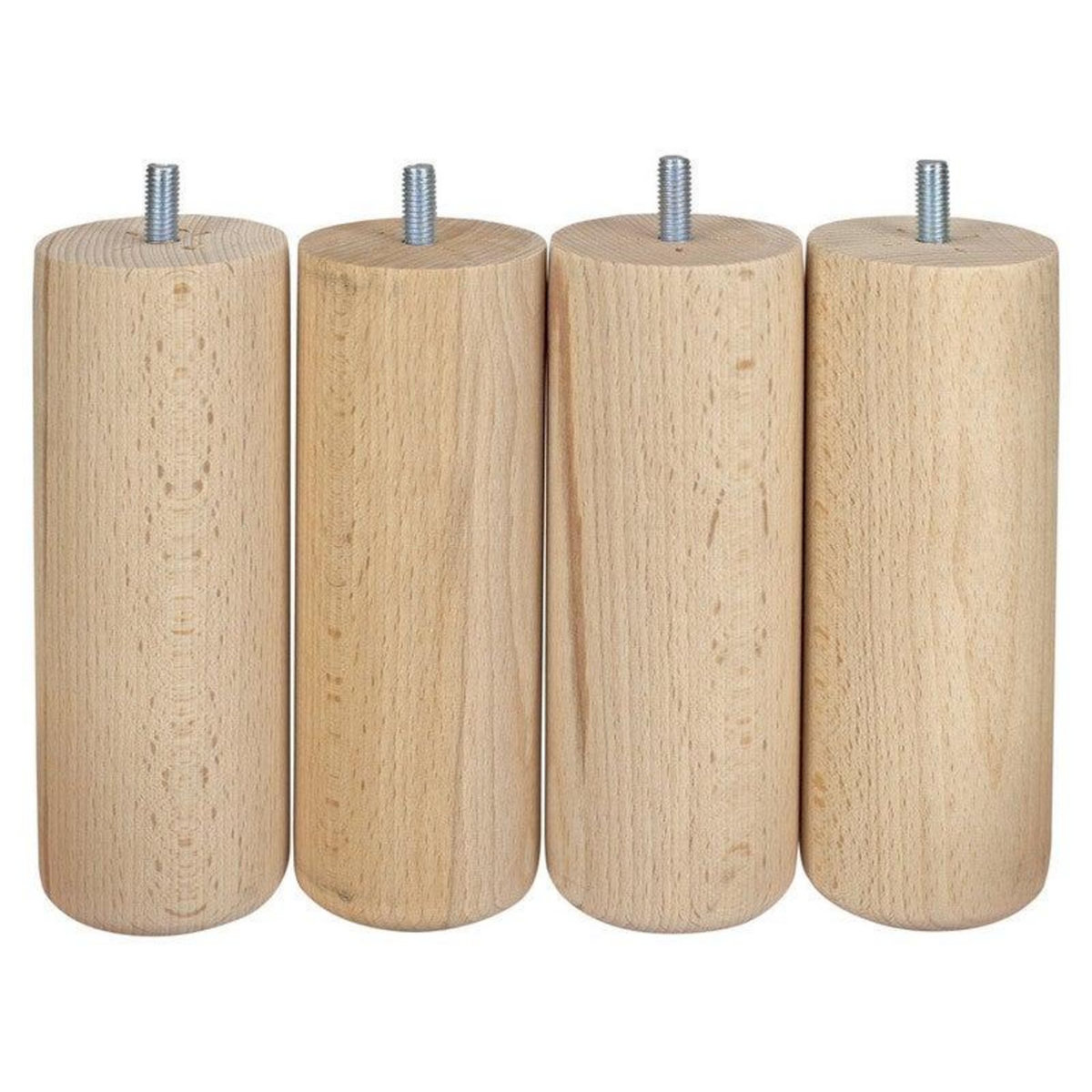 CIME Lot De 4 Pieds De Meuble Cylindrique Fixes Hêtre Brut Blanc/Beige, 15Cm