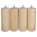 CIME Lot De 4 Pieds De Meuble Cylindrique Fixes Hêtre Brut Blanc/Beige, 15Cm