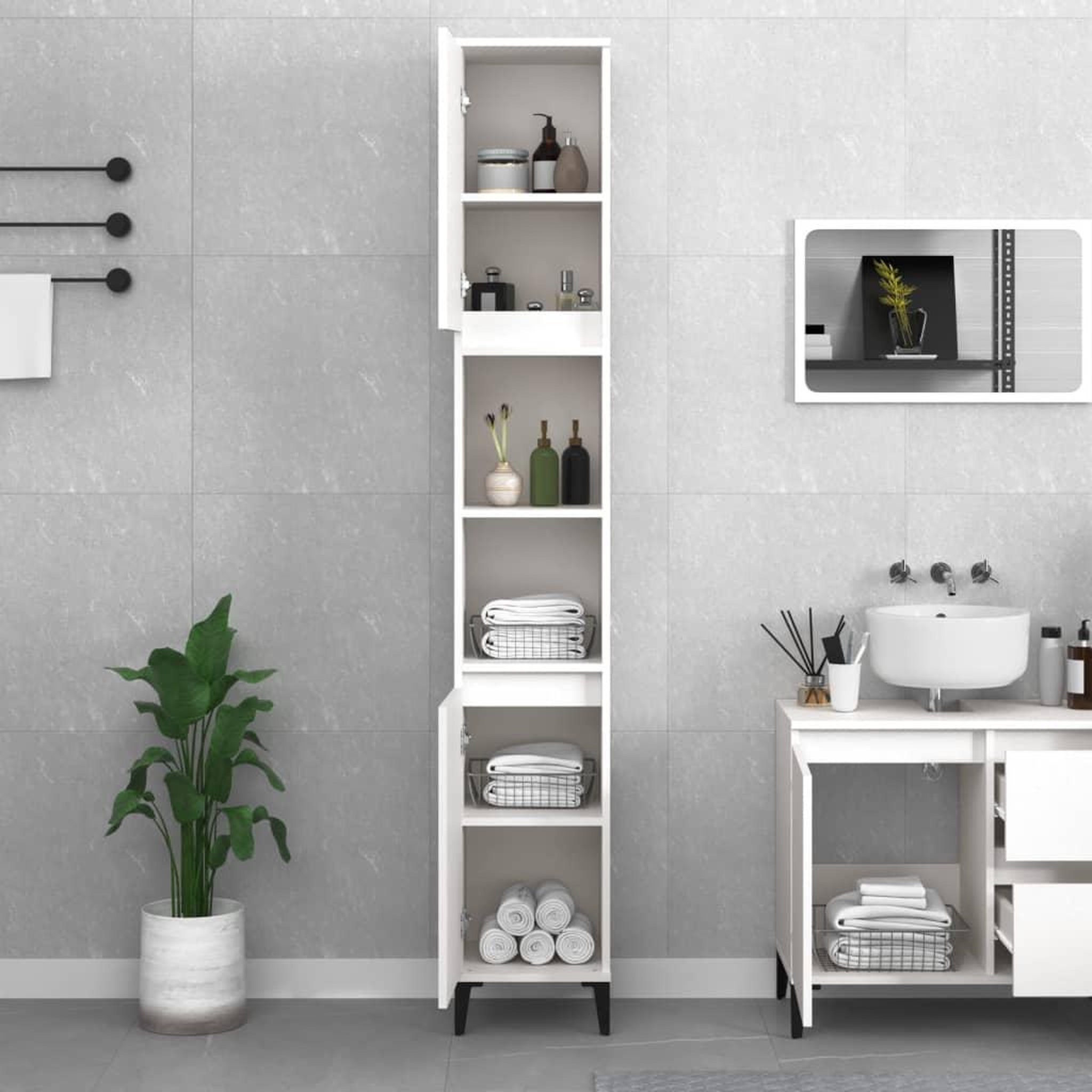 Voir la diapositive 3 : VIDAXL Armoire de salle de bain blanc 30x30x190 cm bois d'ingenierie