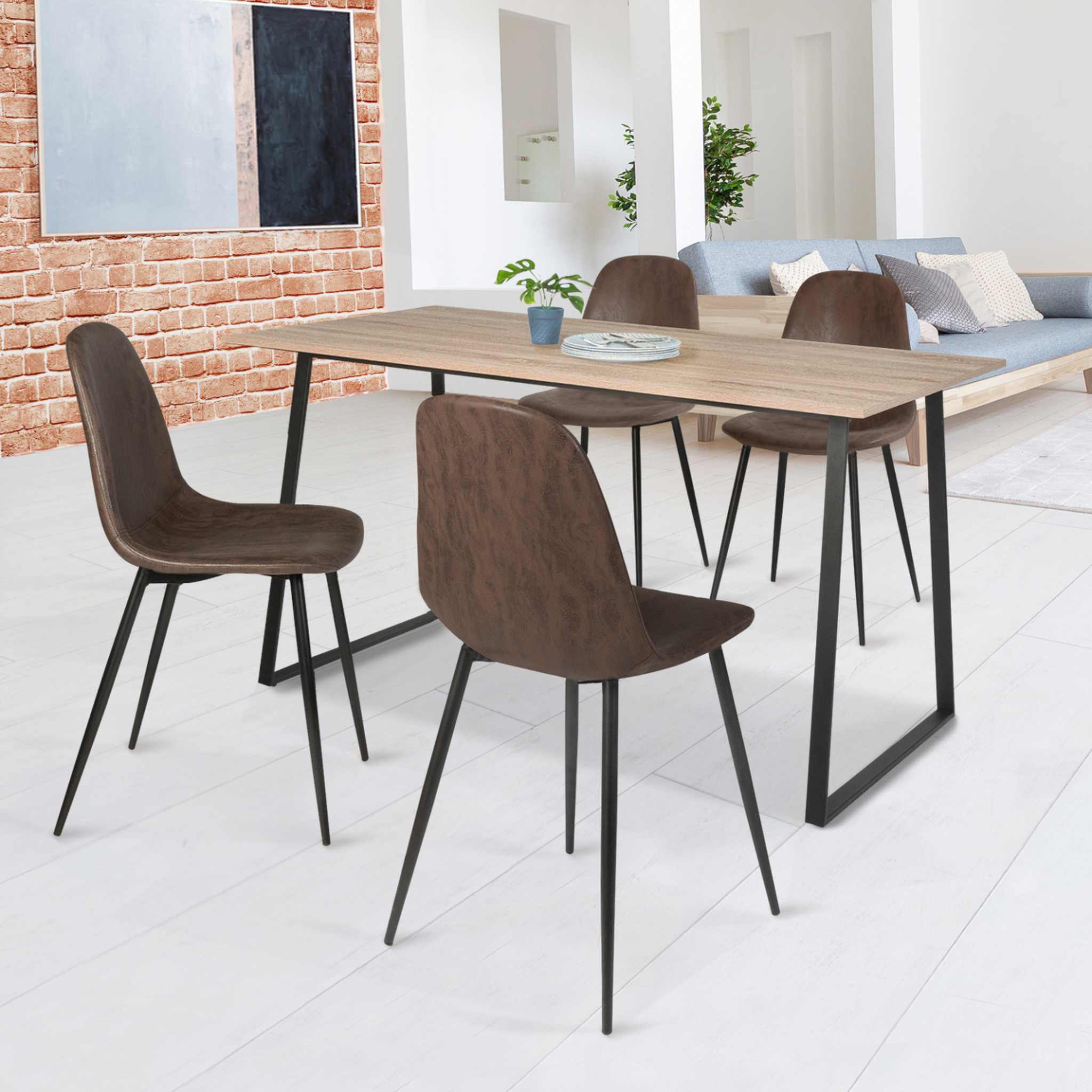 Voir la diapositive 2 : ID MARKET Lot de 4 chaises vintage dali marron pour salle à manger