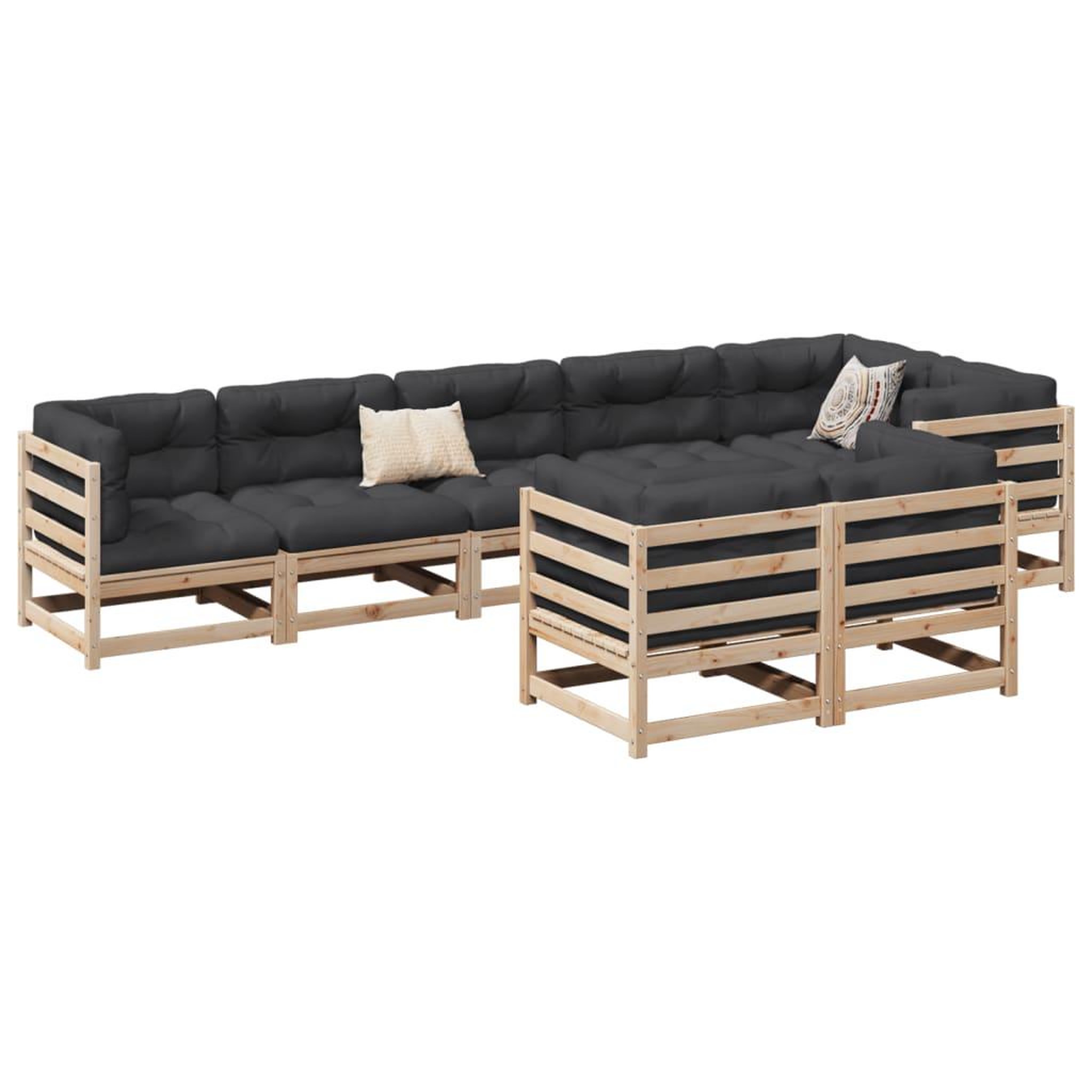 Voir la diapositive 1 : VIDAXL Salon de jardin 8 pcs avec coussins bois de pin massif