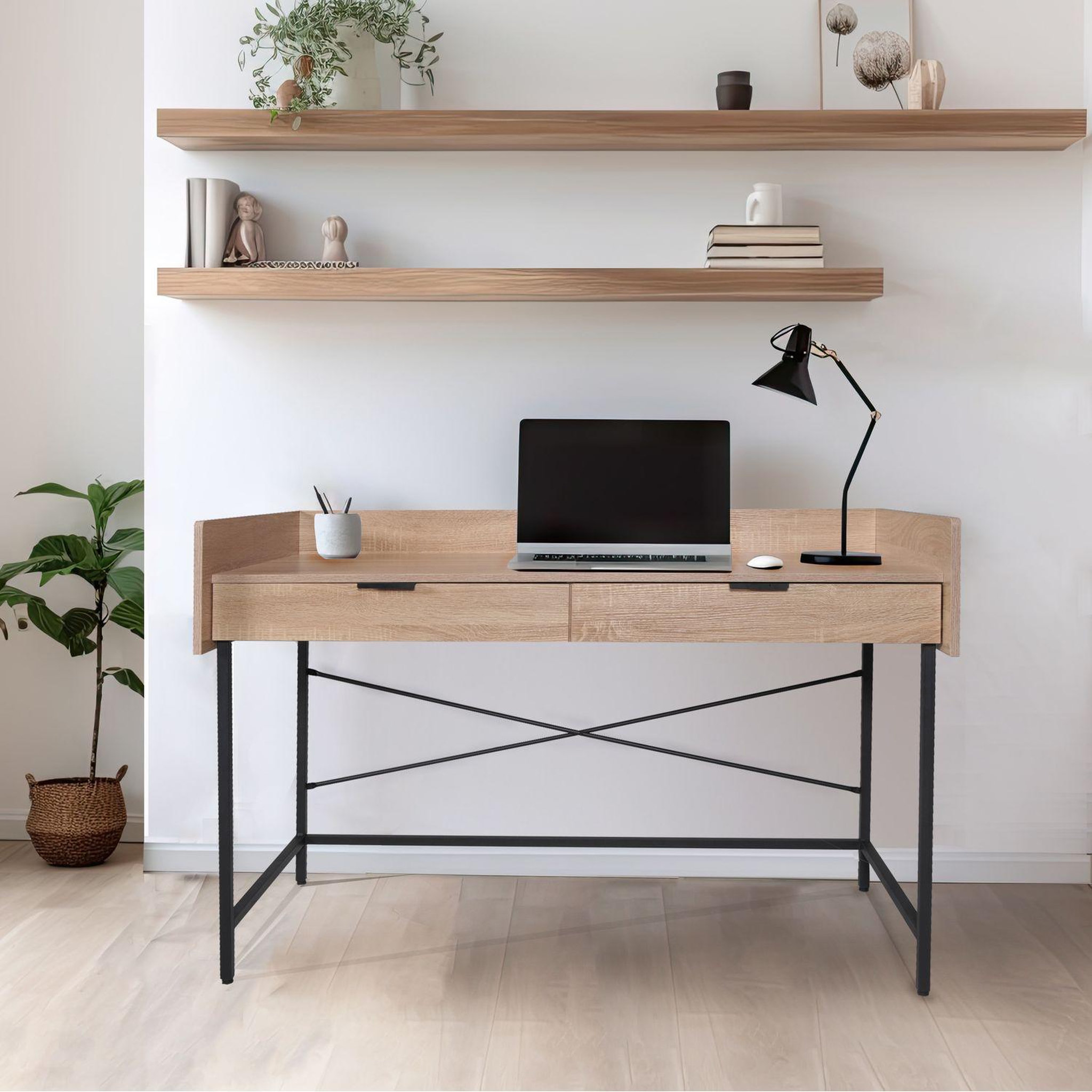 Voir la diapositive 5 : Bureau droit 2 tiroirs L123cm PLYMOUTH