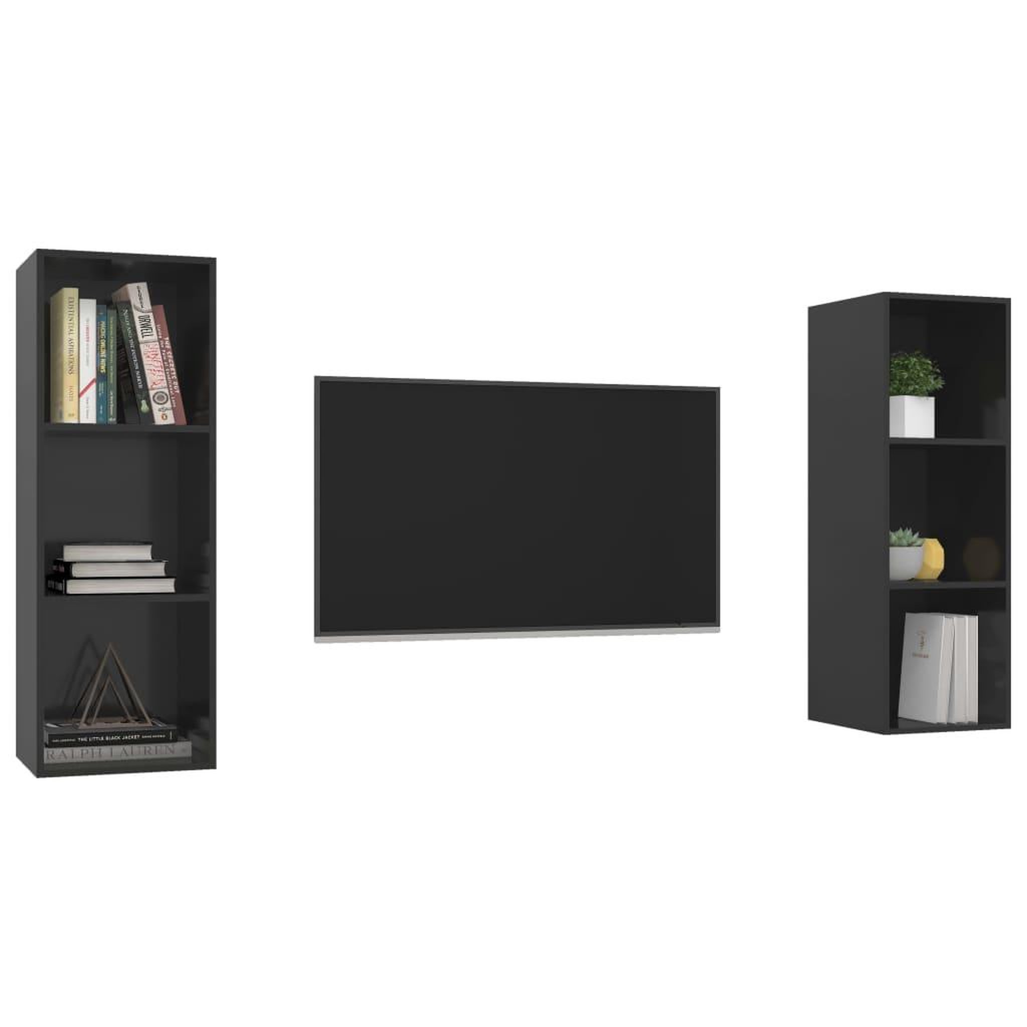 Voir la diapositive 3 : VIDAXL Meubles TV muraux 2 pcs Noir brillant Bois d'ingenierie