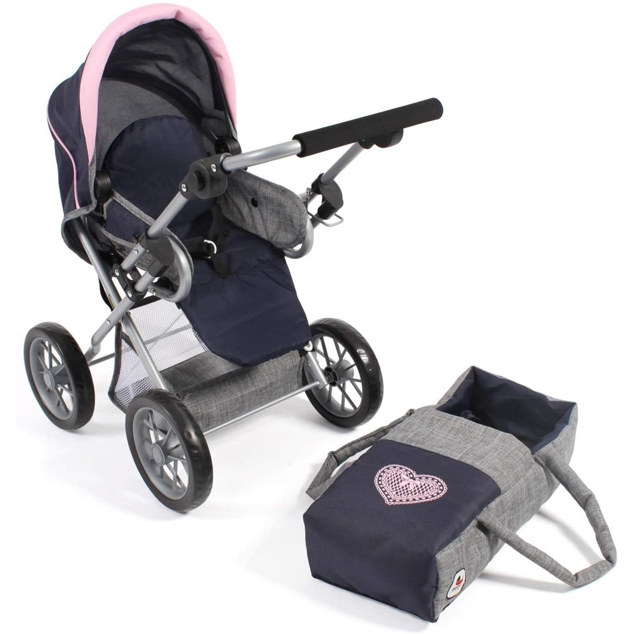 Voir la diapositive 4 : BAYER CHIC 2000 Poussette combinée pour poupée LENI, bleu marine - gris