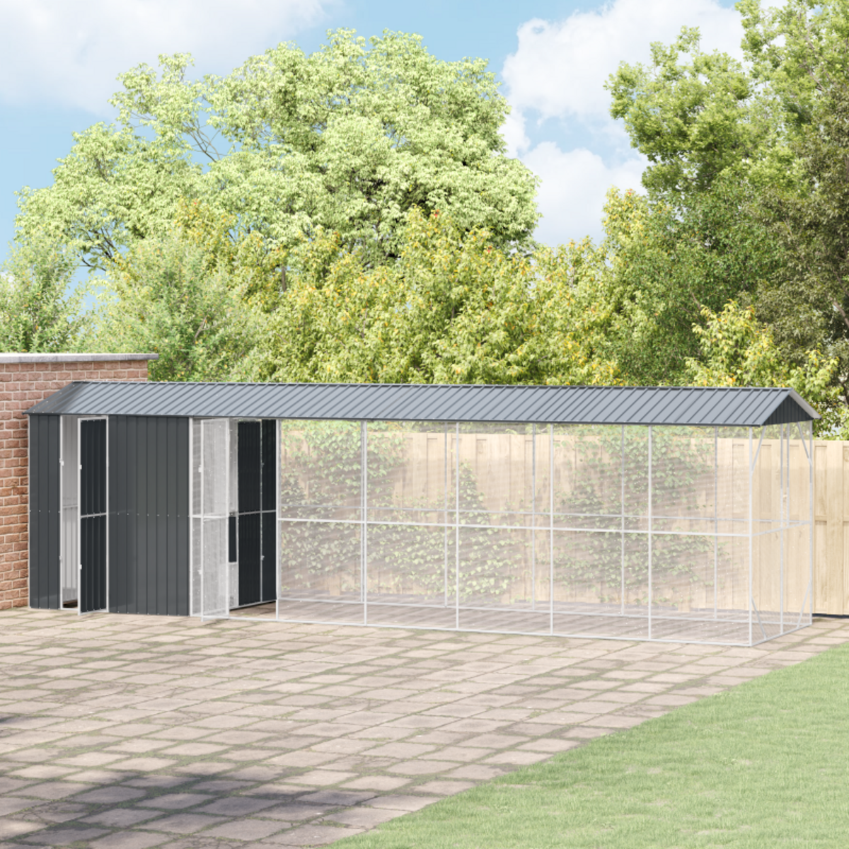 VIDAXL volière avec extension anthracite 210x838x247 cm acier