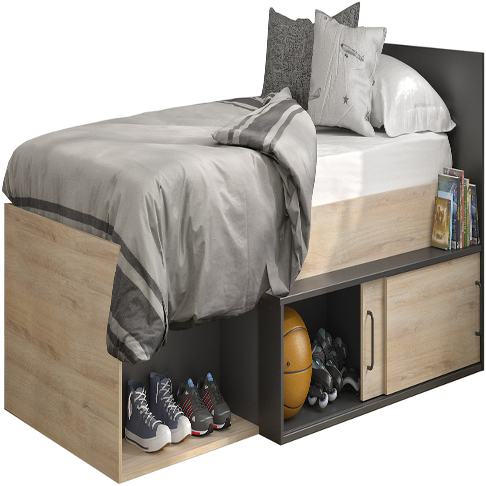 Lit junior 90x200cm avec rangements WASHINGTON