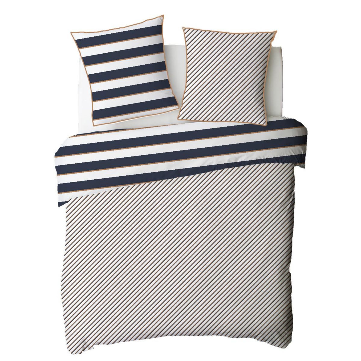 FUTURE HOME Parure de lit 2 personnes à rayures réversible