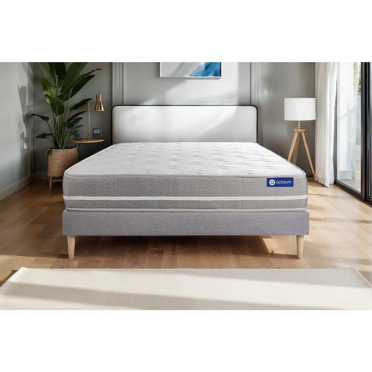 ACTISOM Ensemble matelas Latex + mémoire de forme ACTILATEX TOUCH 160x200 3zones de confort + sommier KIT gris