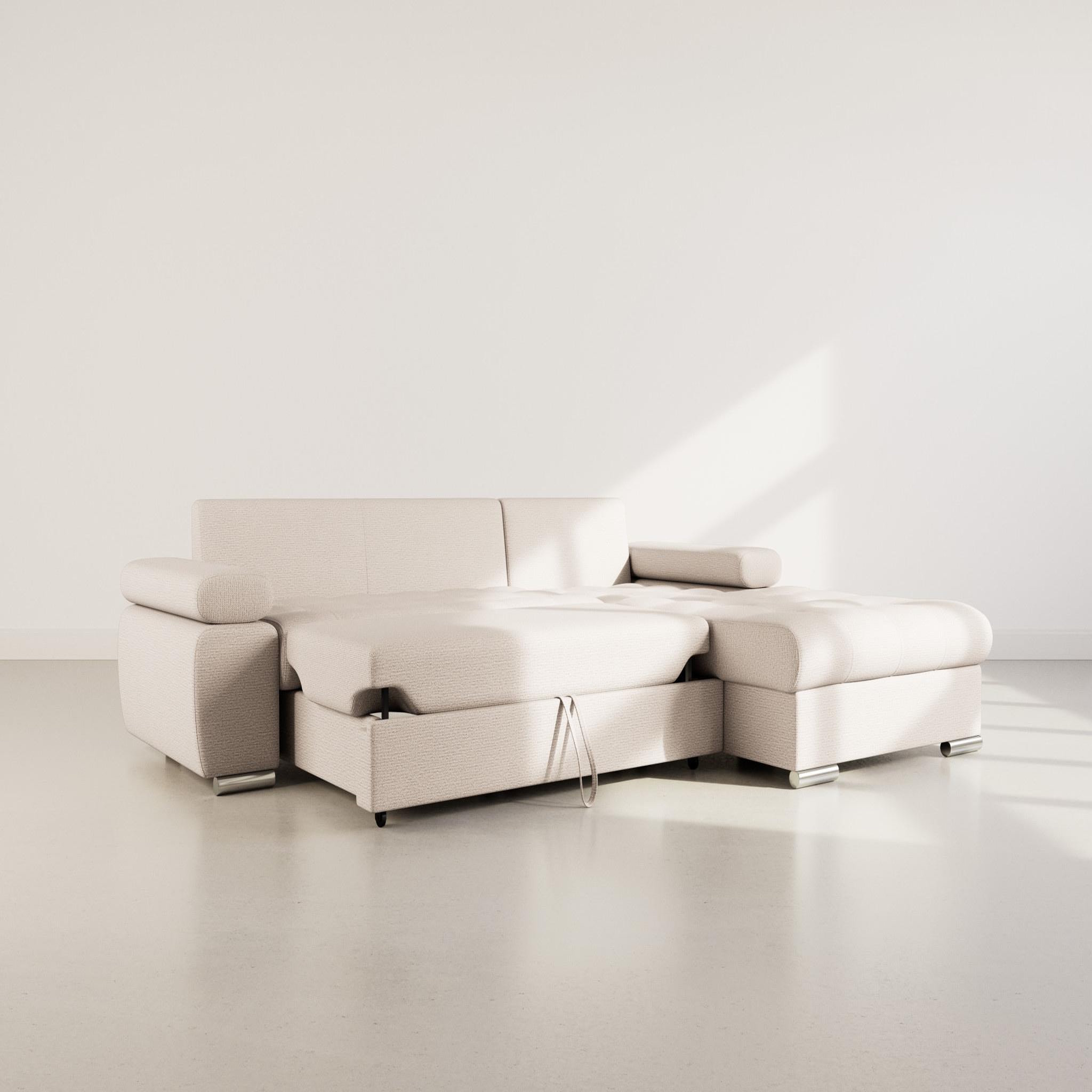 Voir la diapositive 2 : BEST MOBILIER Bianca - canapé d'angle droit 4 places convertible avec coffre en tissu texturé