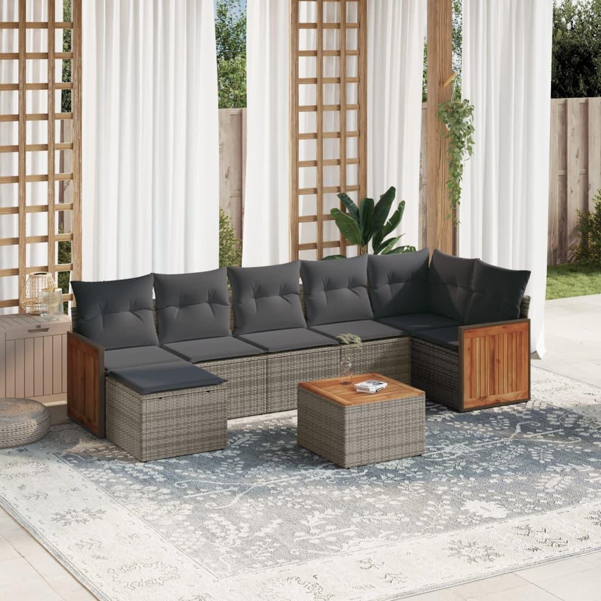 VIDAXL Salon de jardin 8 pcs avec coussins gris resine tressee