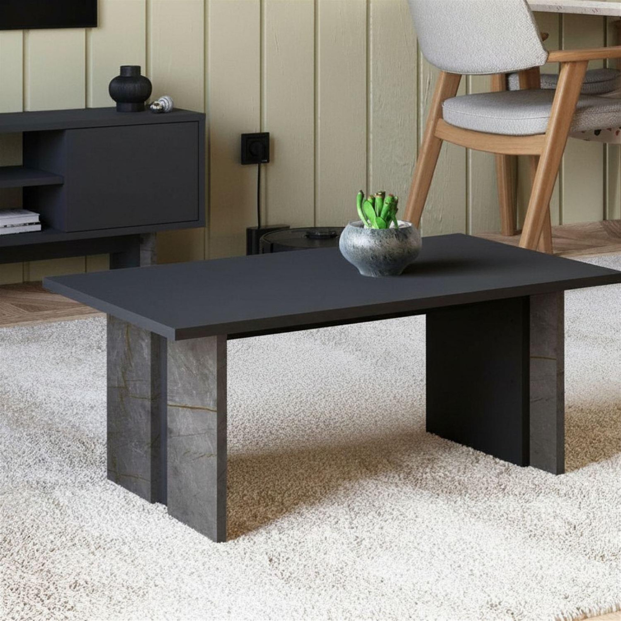Voir la diapositive 4 : Habitat et Jardin Table basse en bois  ravello  - 90 x 50 x 40 cm - gris anthracite marbré