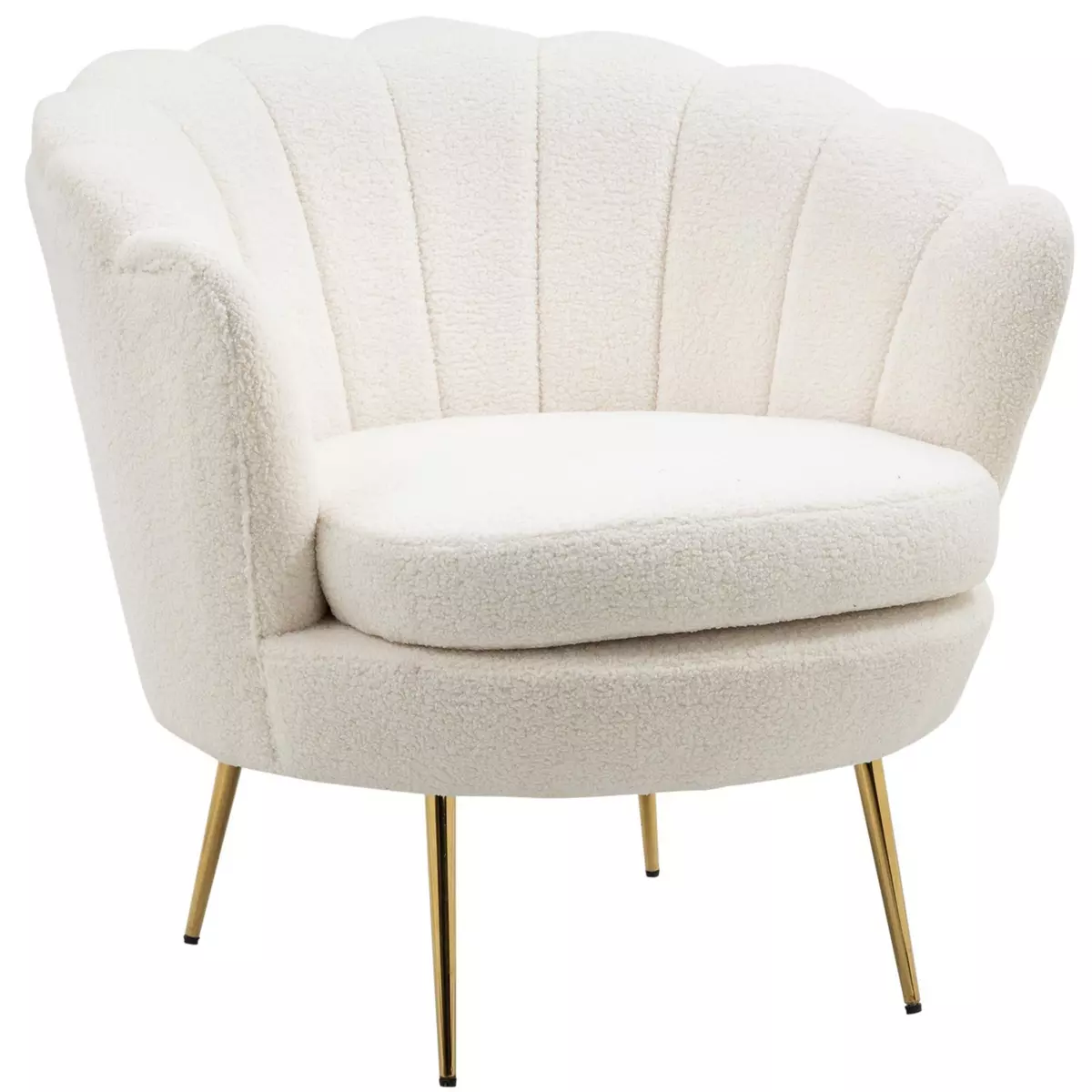 HOMCOM Fauteuil coquillage fauteuil design dim. 79L x 77l x 77H cm pieds dorés effilés revêtement effet laine bouclée