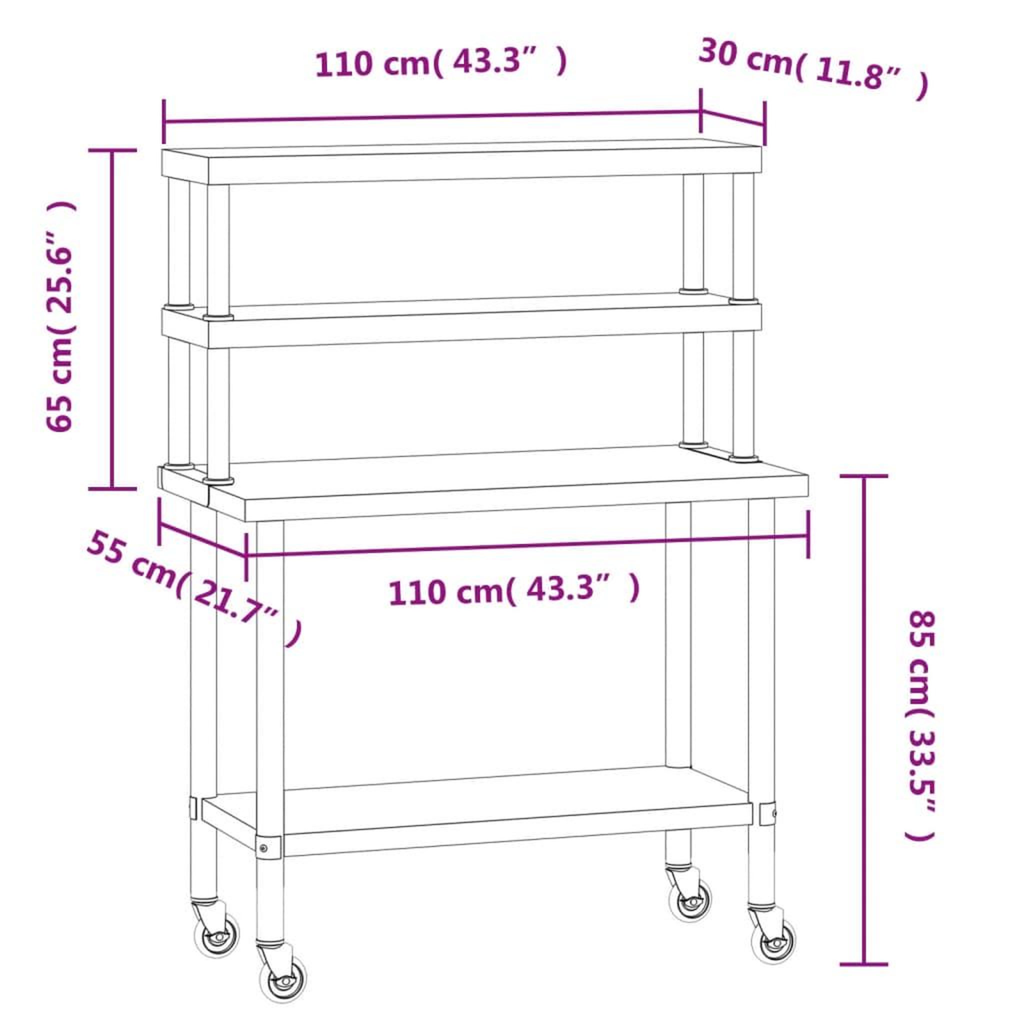 Voir la diapositive 6 : VIDAXL Table de travail de cuisine avec etagere 110x55x150 cm inox