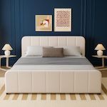 CONCEPT USINE Lit avec coffre de rangement 160x200cm en velours beige TAMPA