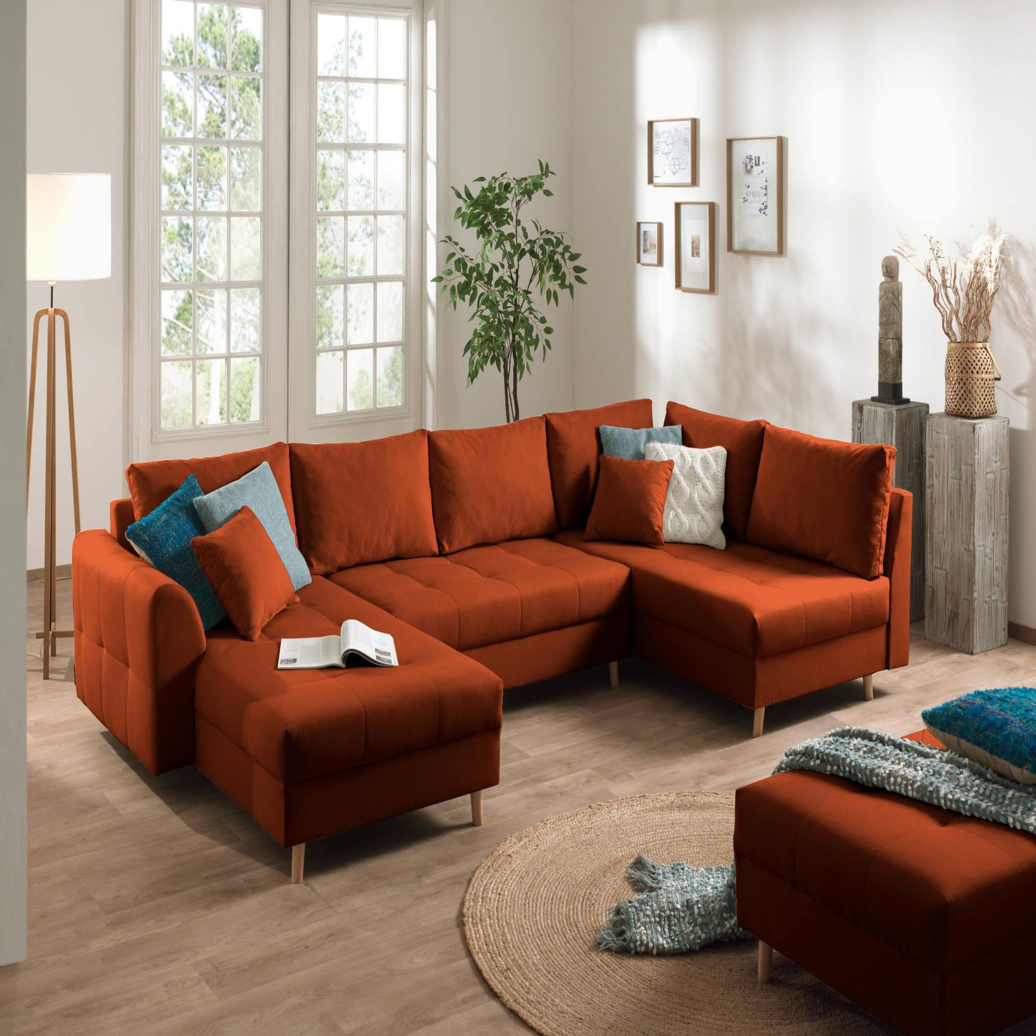 Voir la diapositive 1 : LISA DESIGN Rune - canapé panoramique - avec pouf d'appoint - 7 places - style scandinave - droit