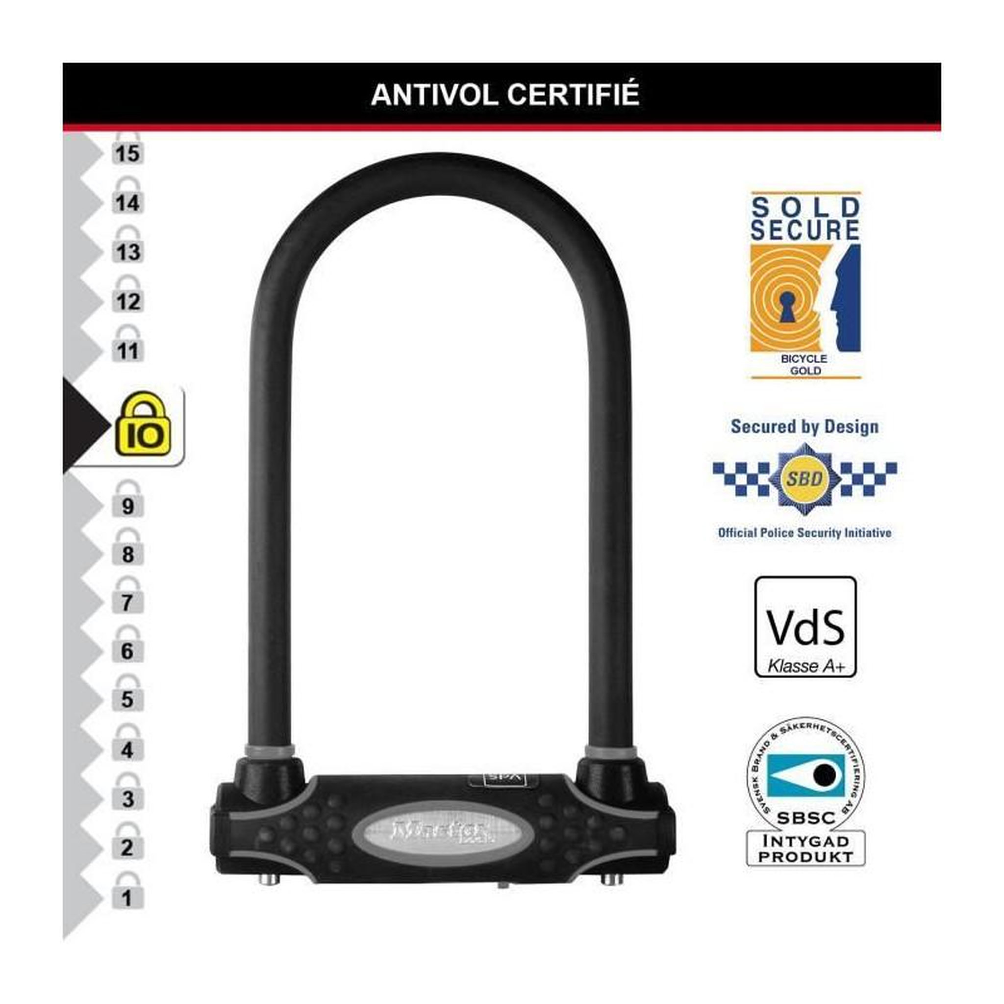 Voir la diapositive 3 : Master lock Antivol Vélo U - MASTER LOCK - 8195EURDPROCOLWR - Acier Cémenté, Clé, Rouge