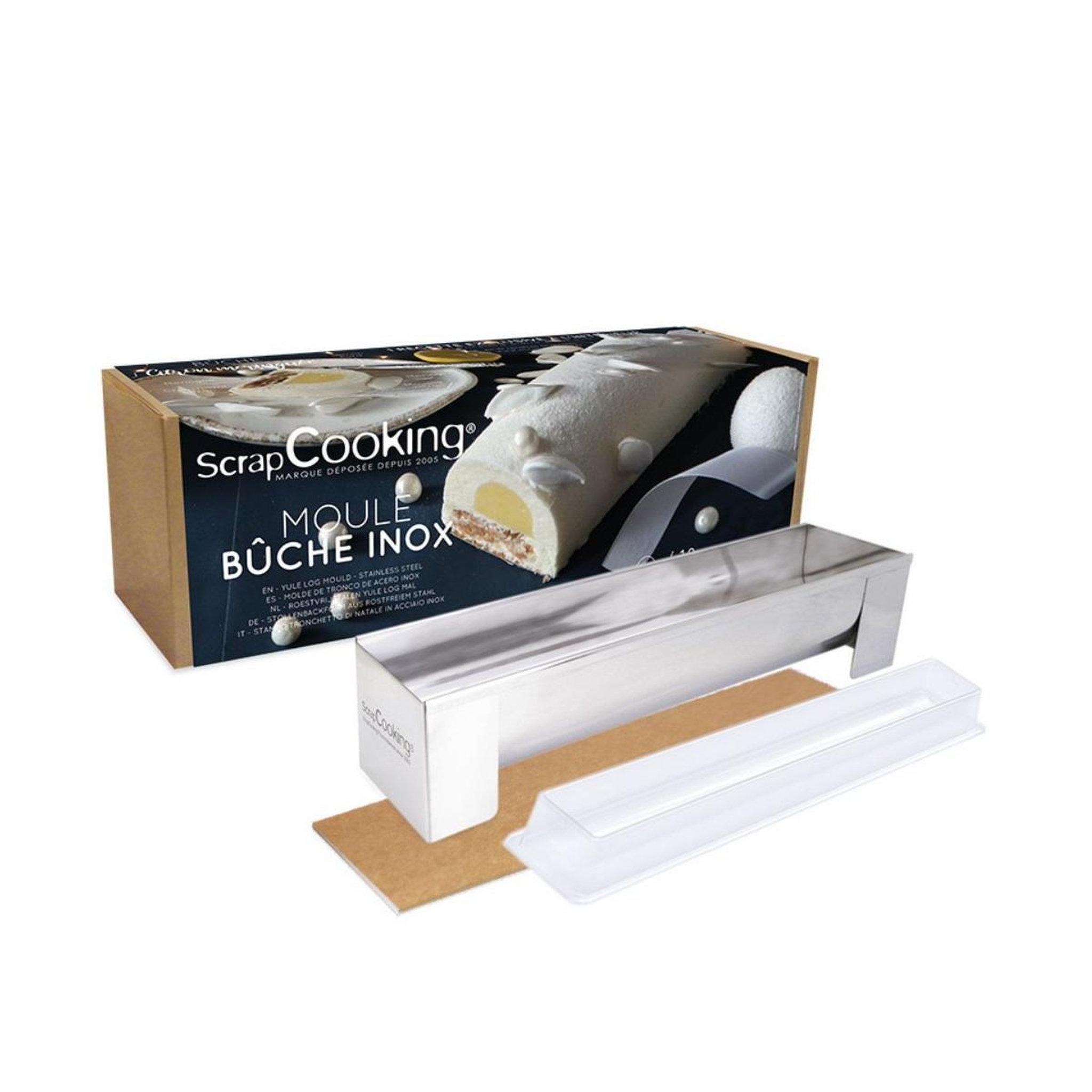 Voir la diapositive 2 : SCRAPCOOKING Moule buche inox 30x8x6.5+insert - 1910