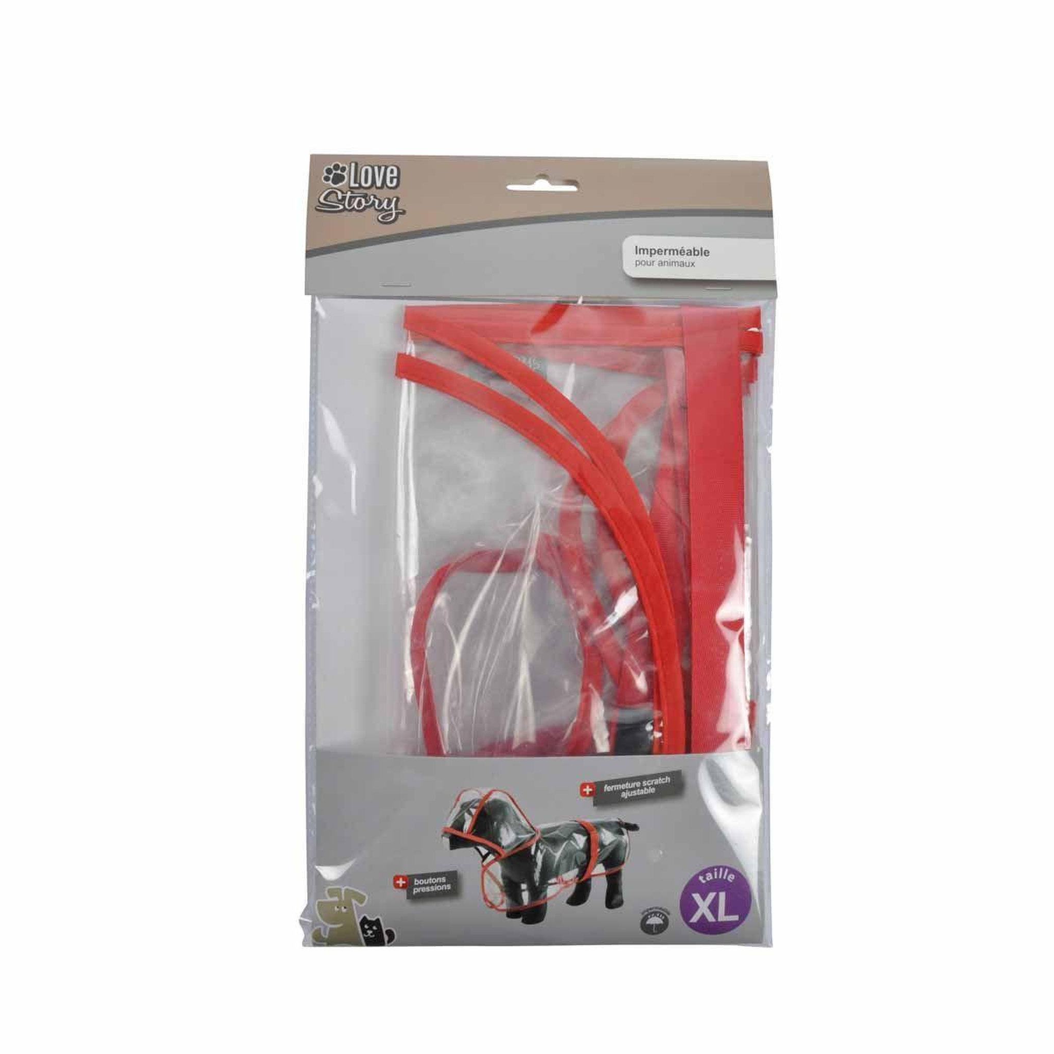 Voir la diapositive 3 : LOVE STORY Imperméable pour Chien  Transparent  50cm Rouge