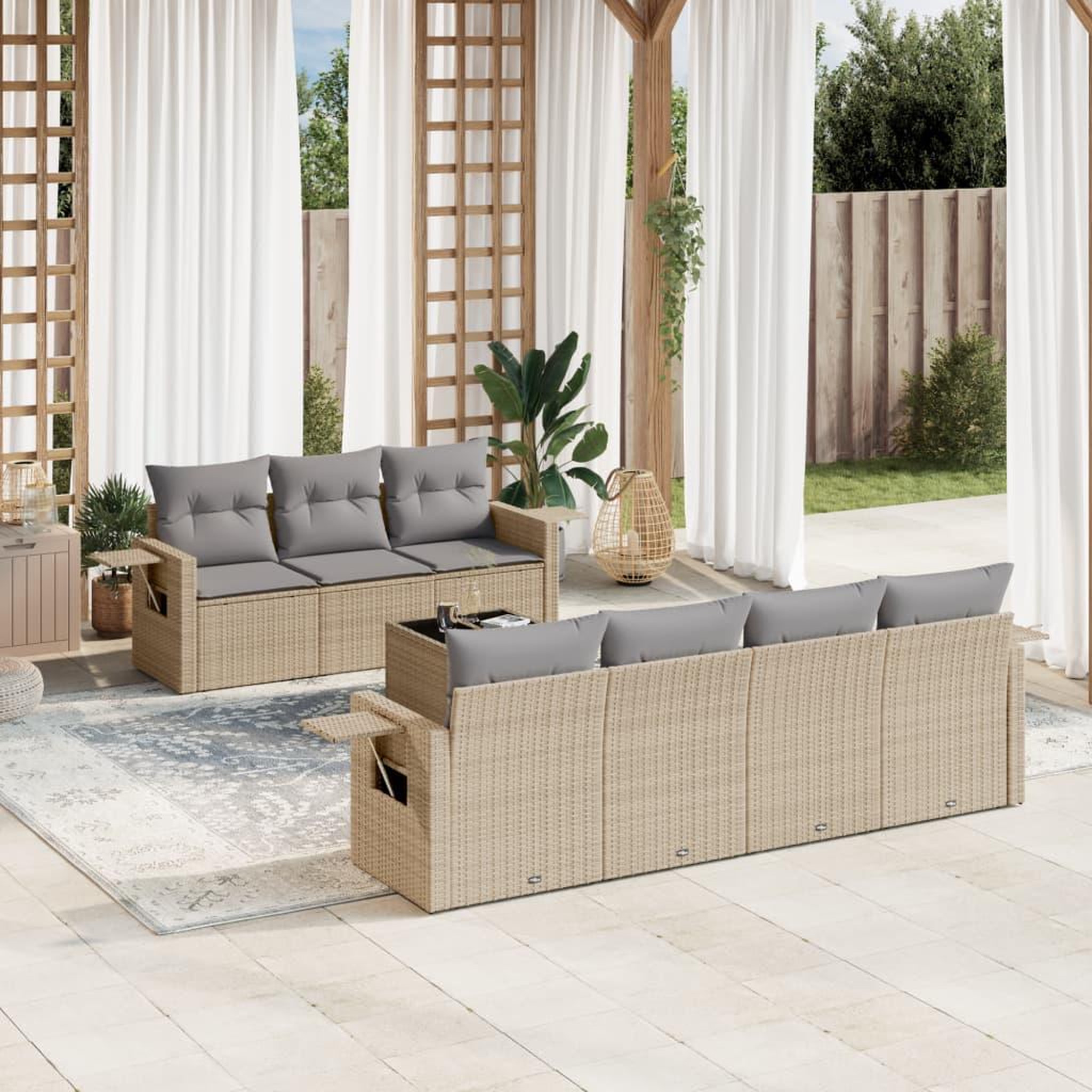 VIDAXL Salon de jardin avec coussins 8 pcs beige resine tressee