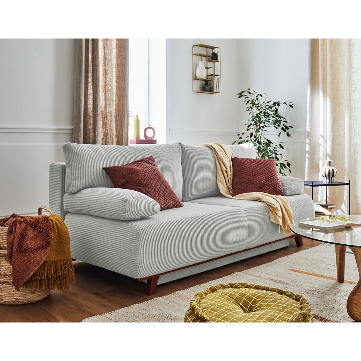 BEST MOBILIER Cristal - canapé 3 places - convertible avec coffre - en velours côtelé