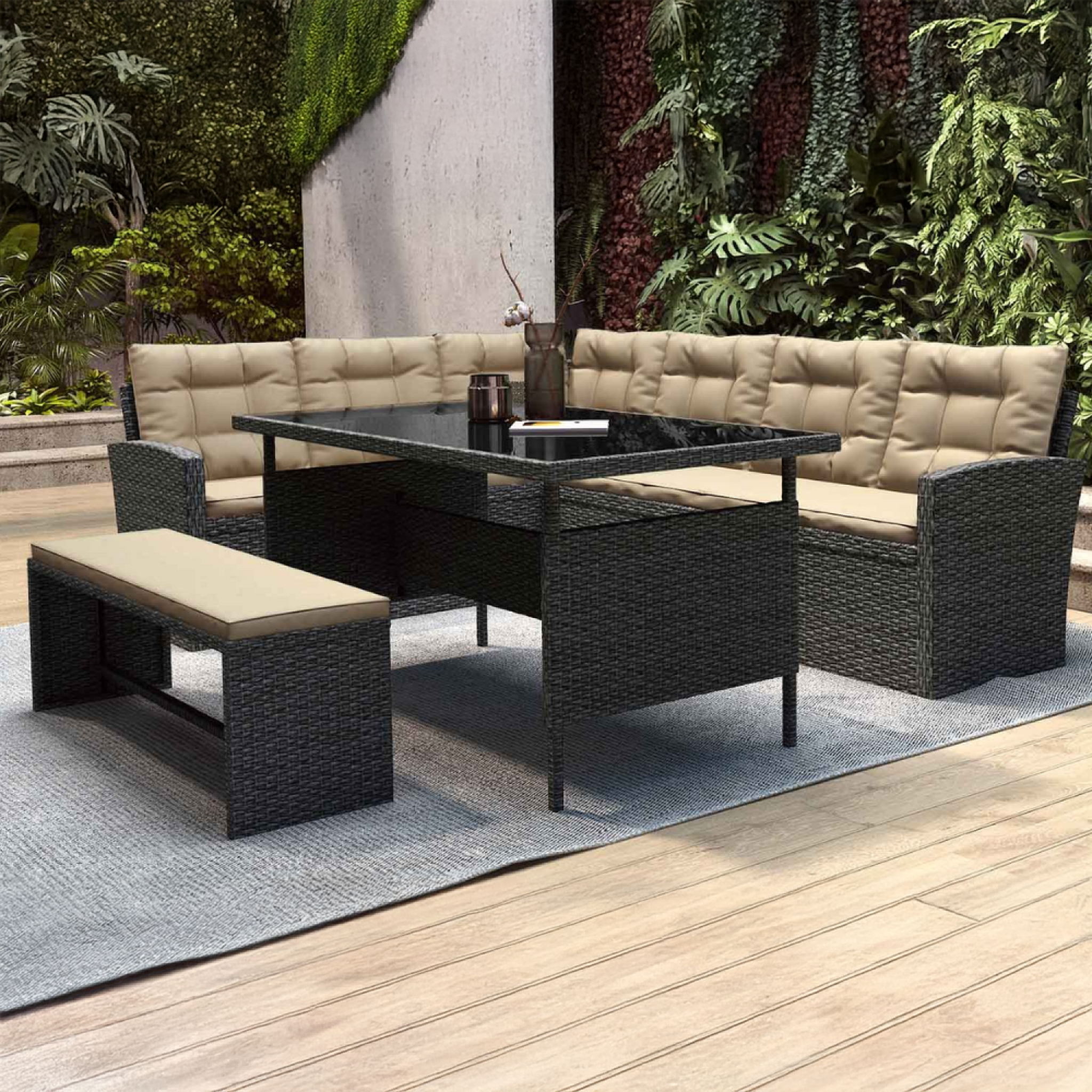 Voir la diapositive 5 : CONCEPT USINE Salon de jardin 8 places résine gris foncé et beige moorea