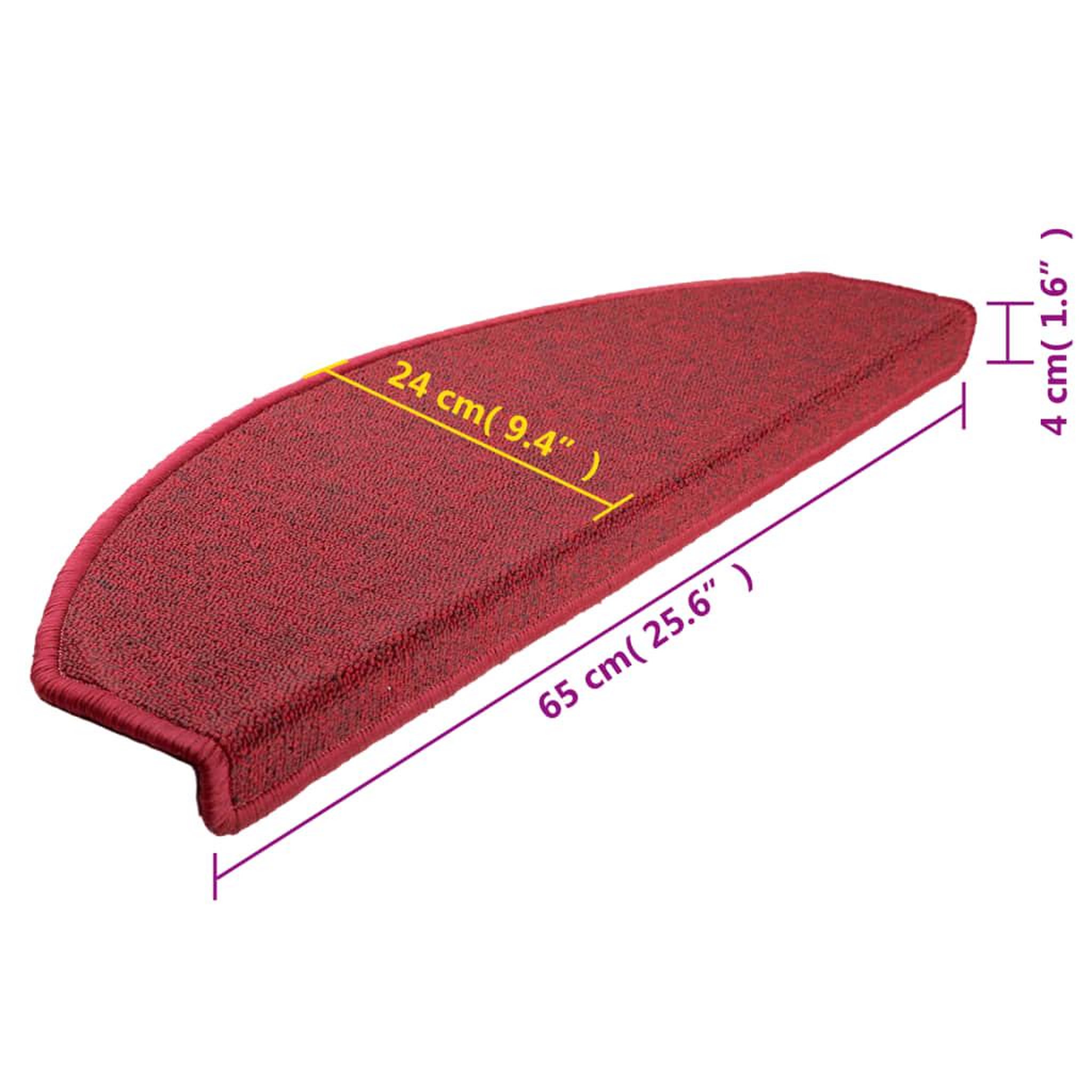 Voir la diapositive 6 : VIDAXL Tapis d'escalier 10 pcs 65x24x4 cm Rouge bordeaux