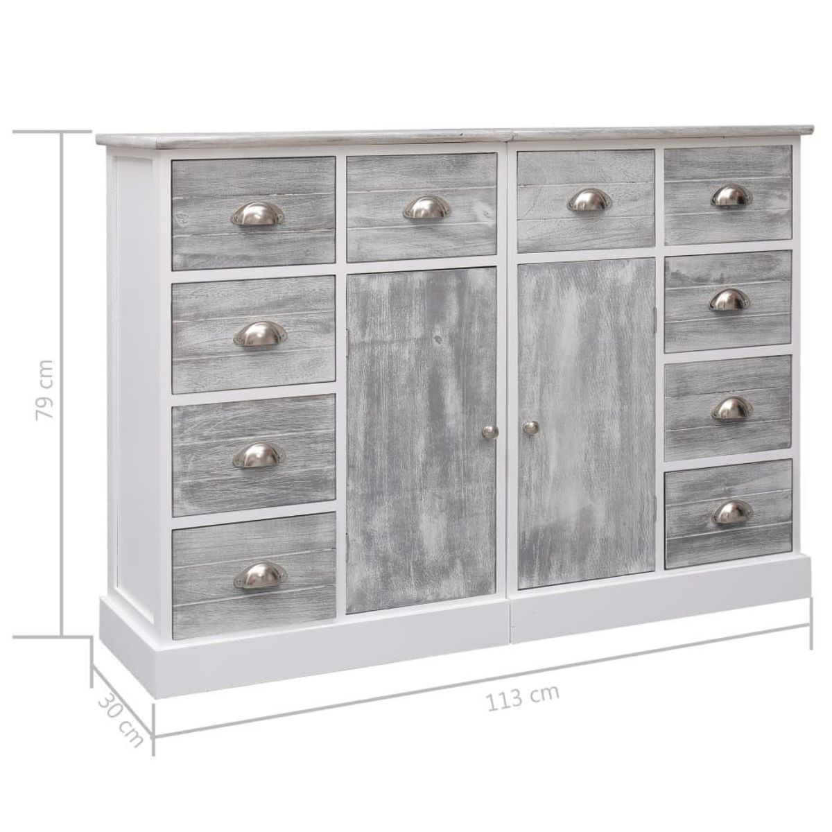 VIDAXL Buffet avec 10 tiroirs Gris 113x30x79 cm Bois