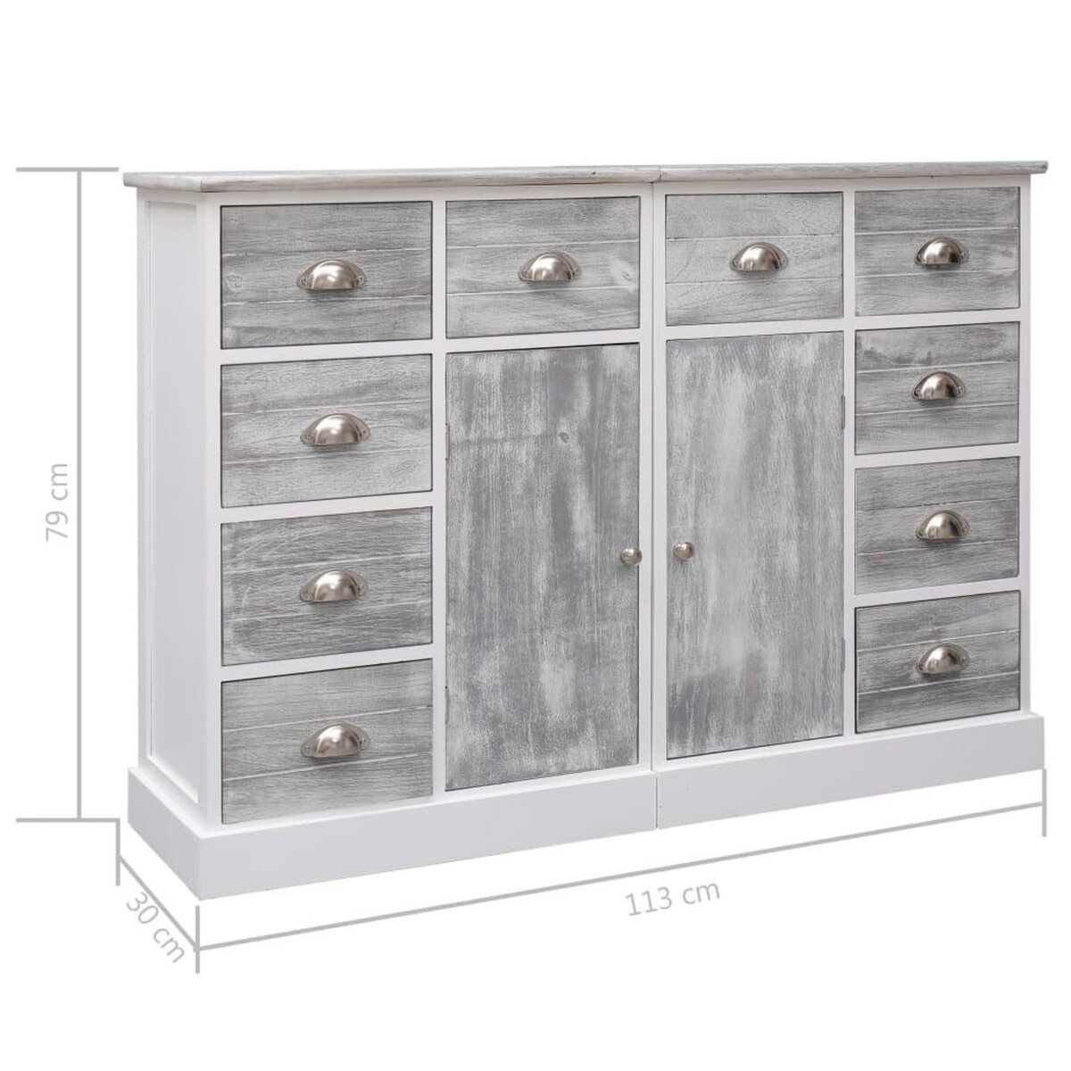 VIDAXL Buffet avec 10 tiroirs Gris 113x30x79 cm Bois