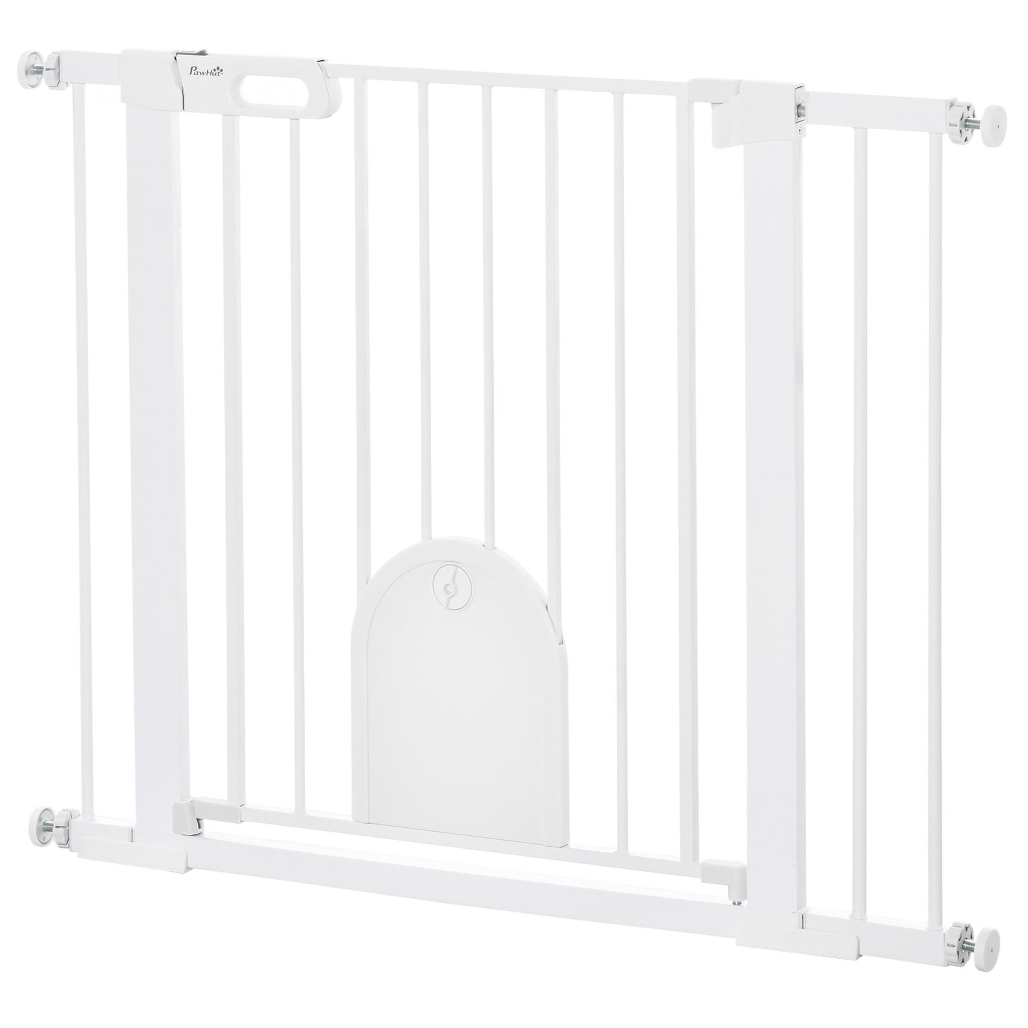 Voir la diapositive 5 : PAWHUT Barrière de sécurité chien h.76 cm - porte verrouillable - fixation par pression 75-103 cm - acier abs blanc