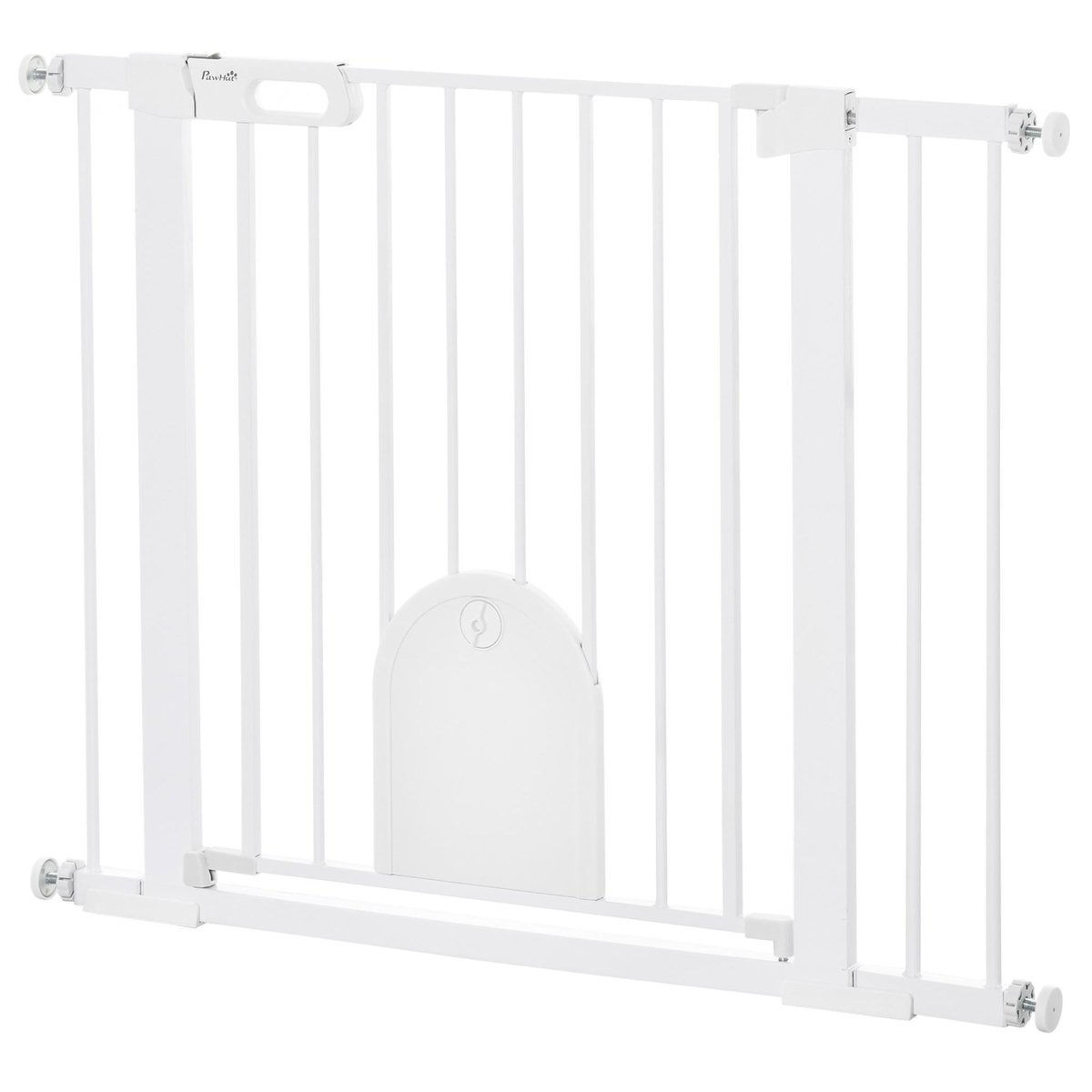 PAWHUT Barrière de sécurité chien H.76 cm - porte verrouillable - fixation par pression 75-103 cm - acier ABS blanc