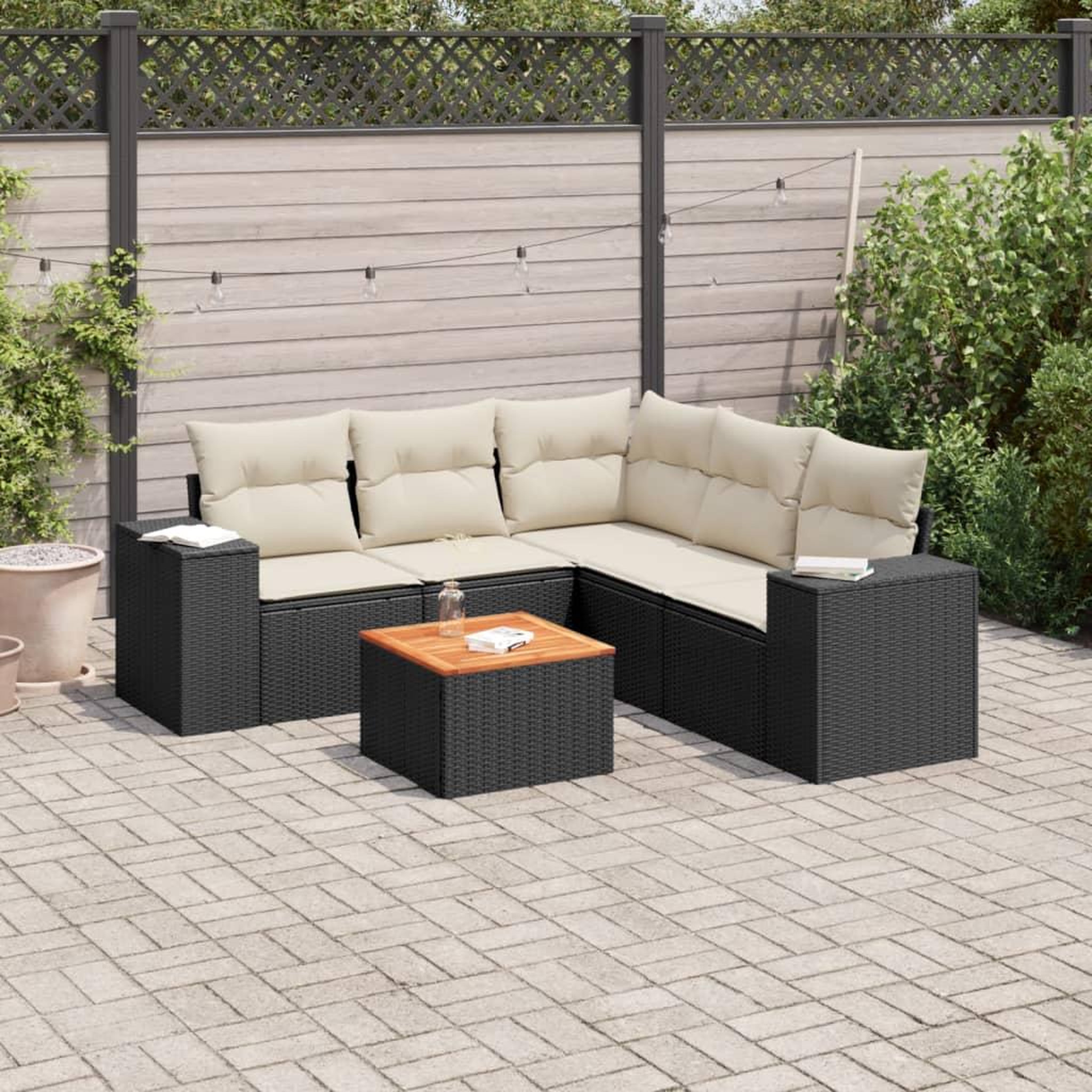 VIDAXL Salon de jardin 6 pcs avec coussins noir resine tressee