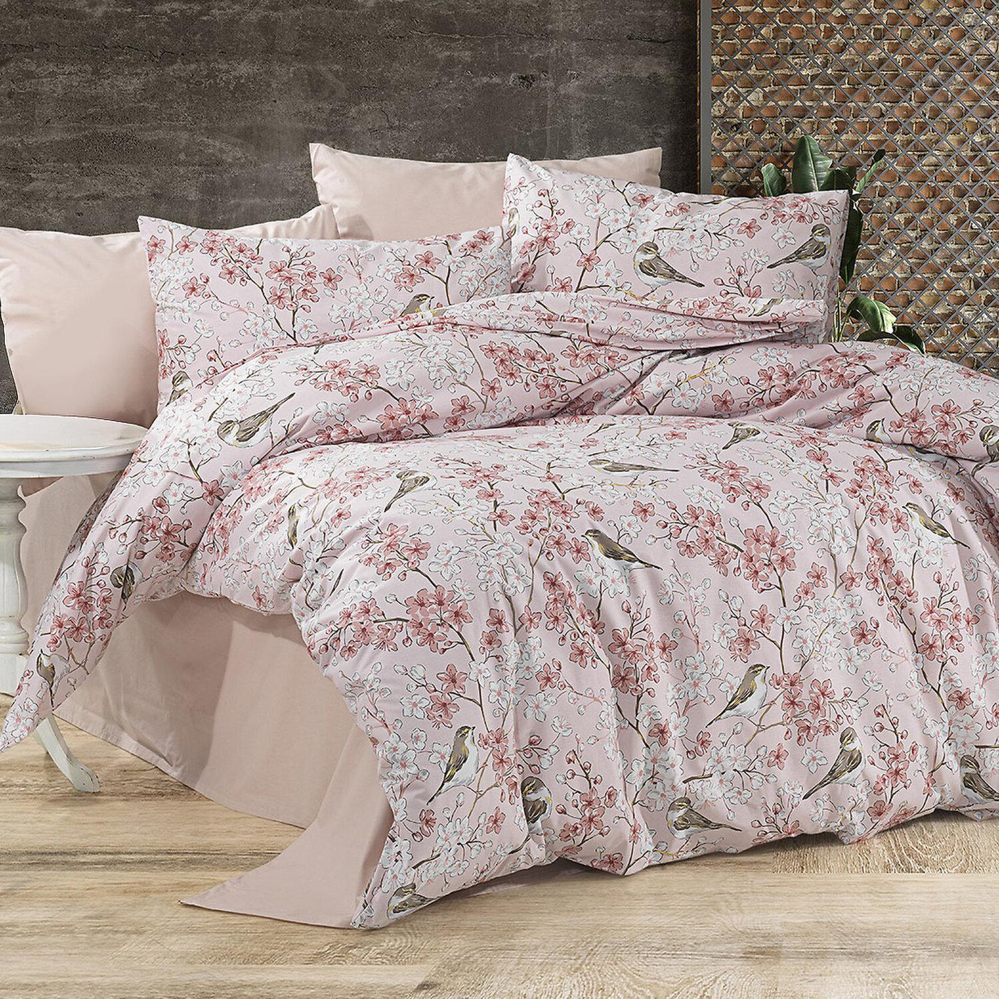 Voir la diapositive 2 : Home collection Parure housse de couette 100% coton 57 fils imprimé petalla rose
