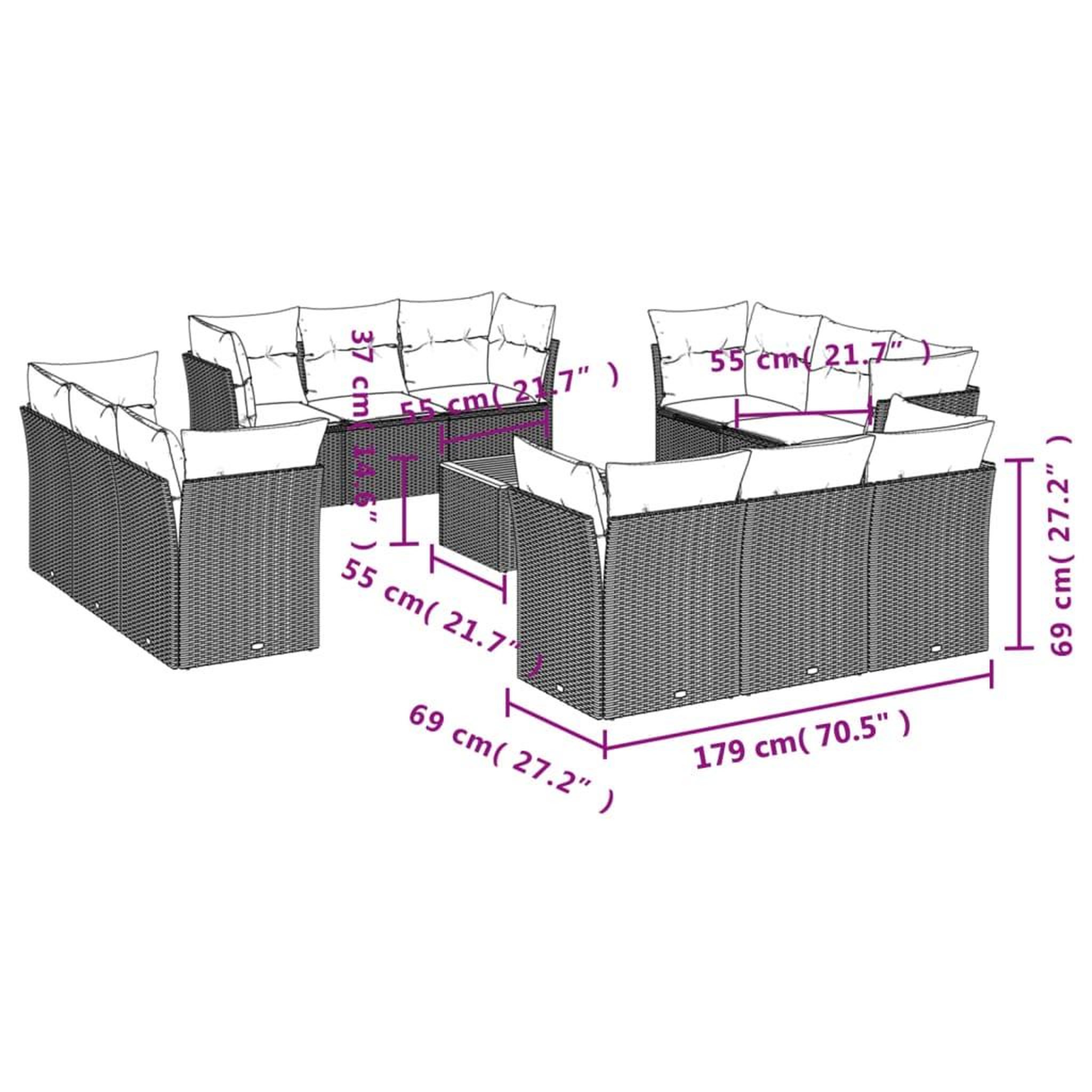 Voir la diapositive 3 : VIDAXL Salon de jardin avec coussins 13 pcs noir resine tressee