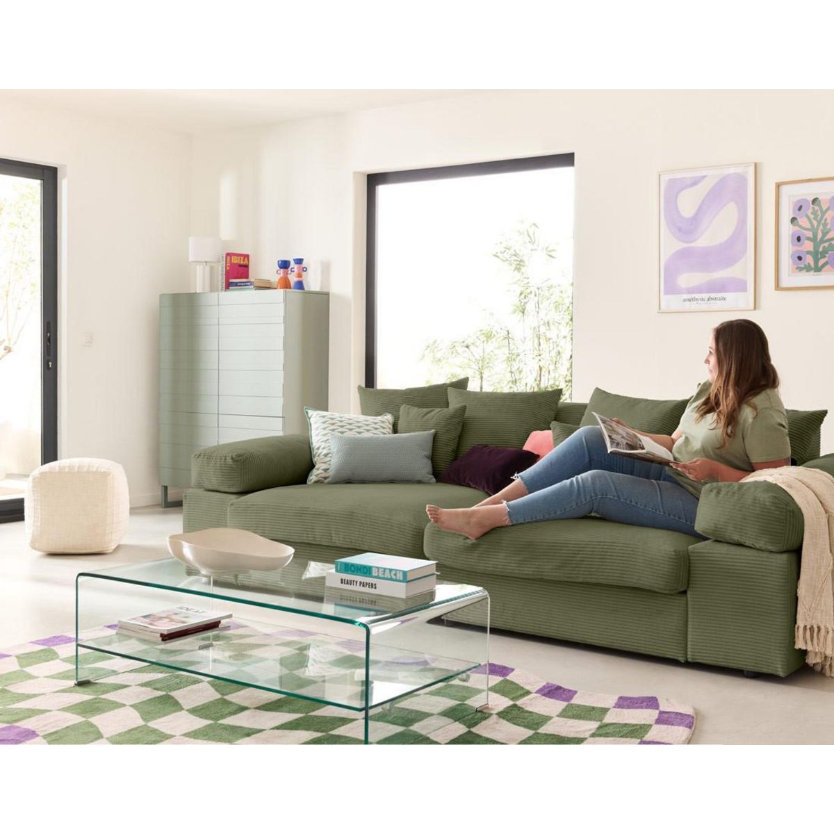 LISA DESIGN Aspen - canapé 4 places - assise profonde - velours côtelé