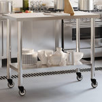 VIDAXL Table de travail de cuisine avec roues 110x55x85 cm inox