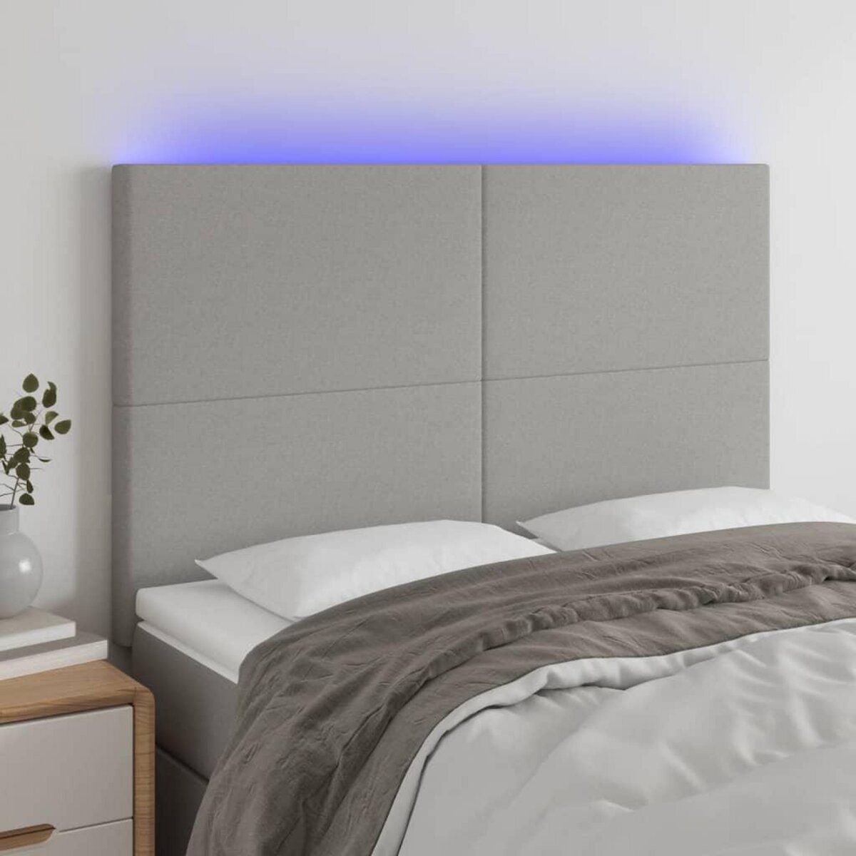 VIDAXL Tete de lit a LED Gris clair 144x5x118/128 cm Tissu