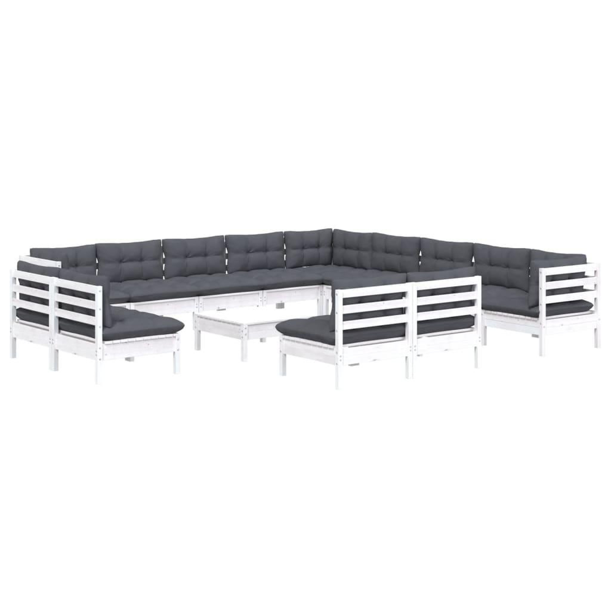 Voir la diapositive 3 : VIDAXL Salon de jardin 14 pcs avec coussins blanc bois de pin solide